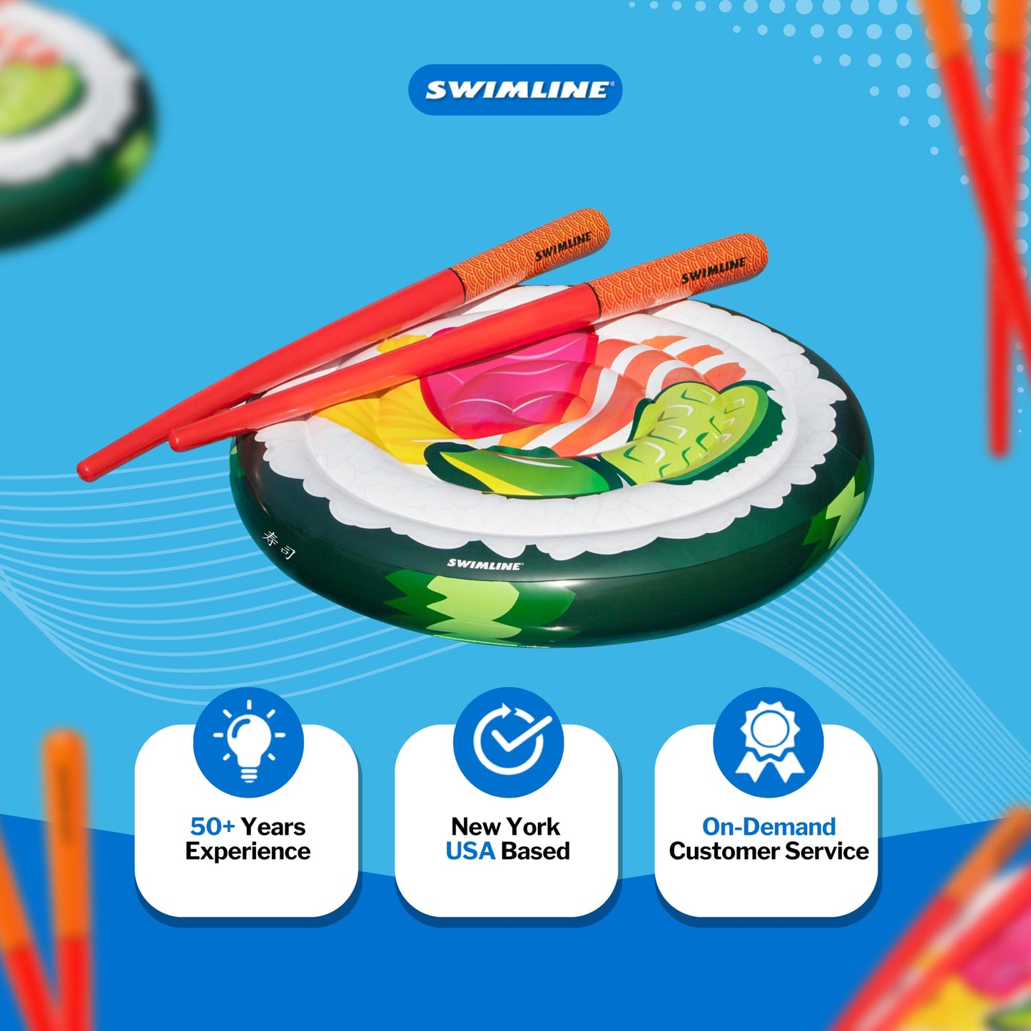 Swimline Futomaki Sushi Floating Island With Doodle Chopsticks Set 60"