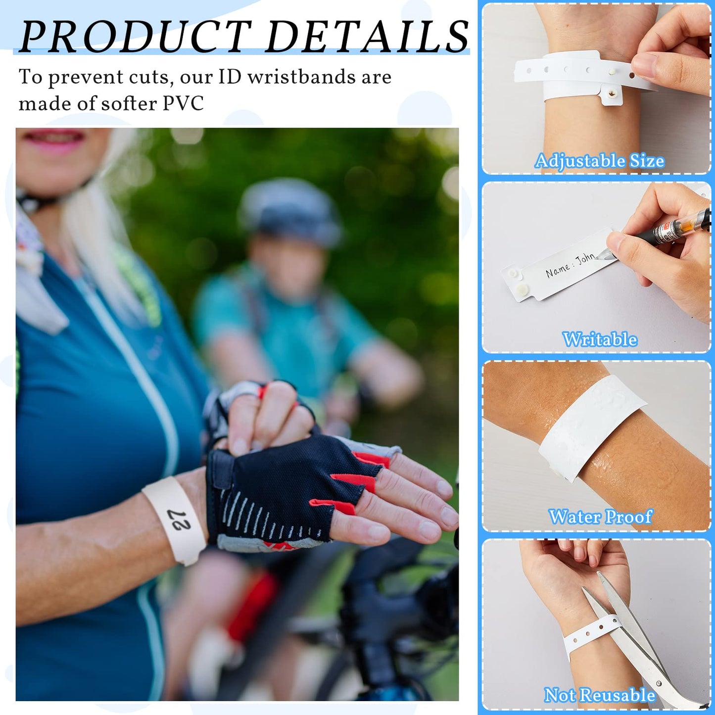 Henoyso 600 Pcs White Plastic Wristbands ID Bracelet Hospital Wristbands Bulk Vinyl Bracelet Waterproof for Medical Patient Hospital Events Party
