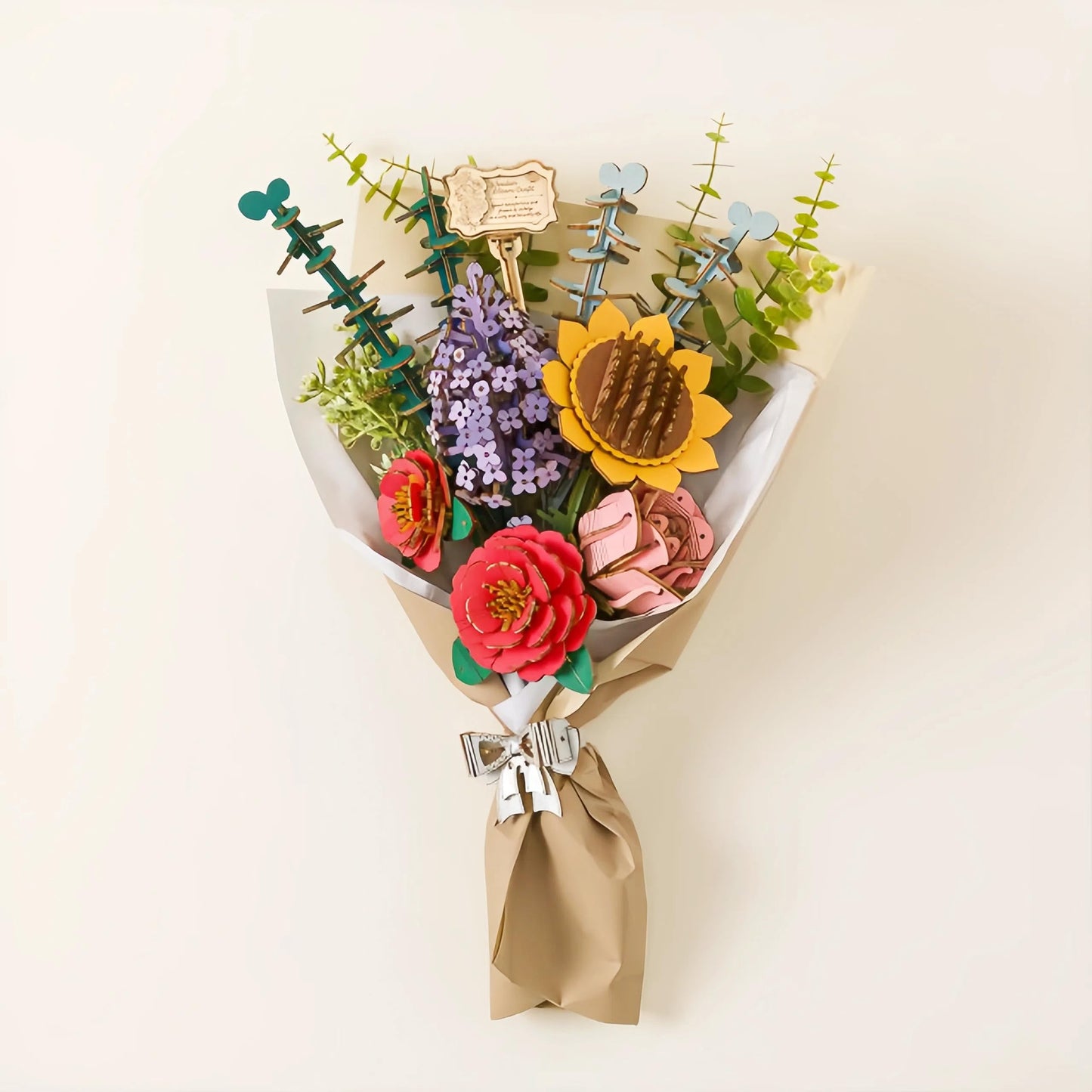 ROBOTIME Wooden Flower Bouquet Building Kit TW01H, Blossom Bouquet Wooden 3D Puzzles, Crafts for Adults Creative Gift