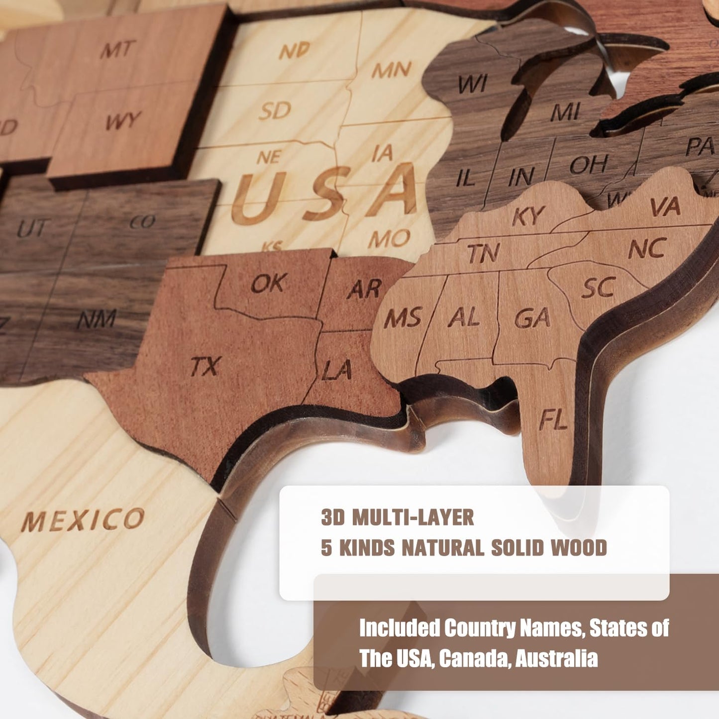 Handiwoo Wooden World Map 3D, Wood World Map Wall Art, Multilayered Wooden Map of The World Wall Decoration, Idea Housewarming Gift Large Wood Travel Map for Home & Office Décor (M)