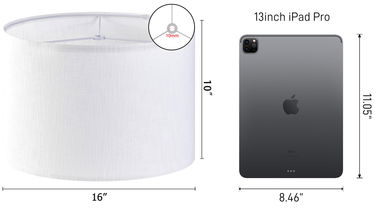 White Linen Lampshades Set of 2 Large, Drum Lamp Shade 16" Top x 16" Bottom x 10" High (Spider) Modern Lamp Shades for Table Lamps & Floor Lamp - Lampshades Replacement,Required Assembly -By GO&SO