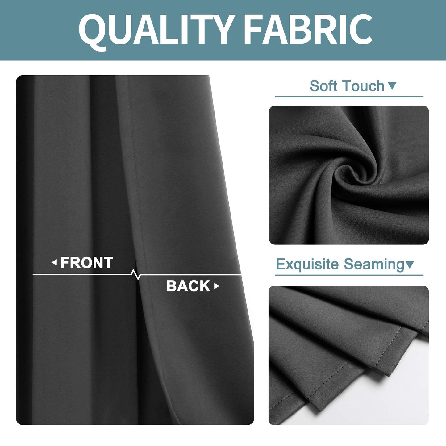ChrisDowa Blackout Curtains 70 inches Wide for Bedroom - 2 Panels Set Extra Wide Grommet Thermal Insulated Room Darkening Curtains for Living Room (Dark Grey, 70 x 63 Inch)