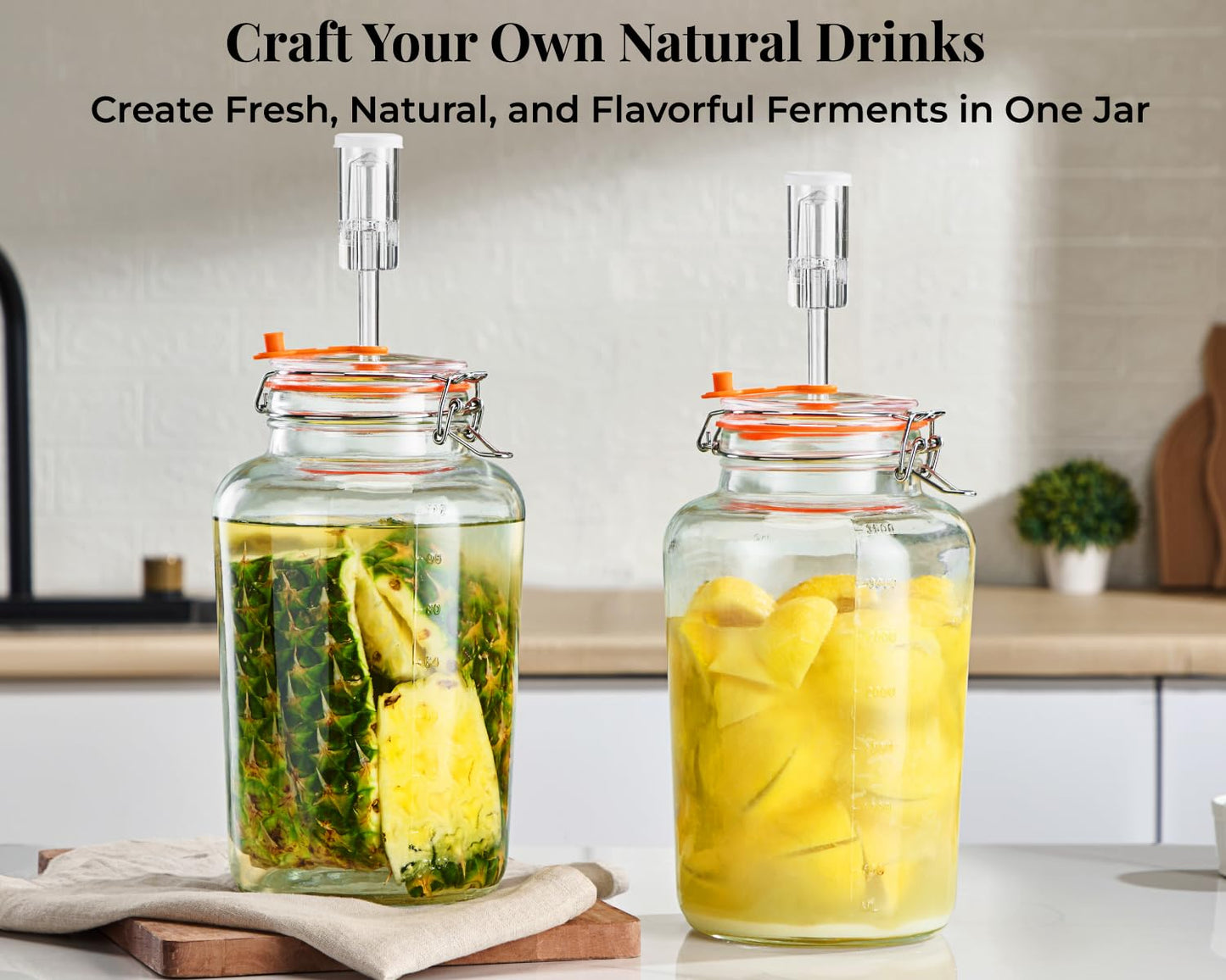 Glolaurge 1 Gallon Fermentation Jars, 2 Pack Glass Fermentation Kit with Airlocks & Weights, Wide Mouth Fermenting Jars for Sauerkraut, Kimchi, Pickles, Mead & More