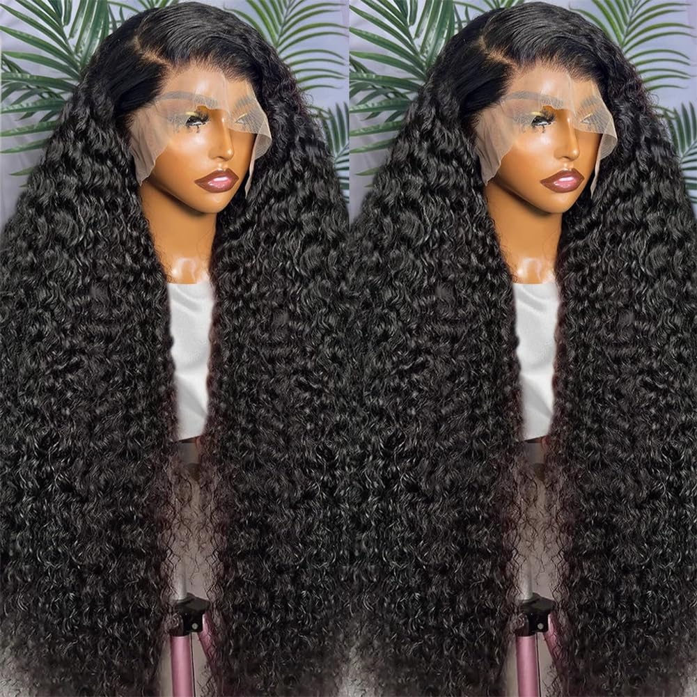 SQU&CIR 28 Inch Deep Wave Lace Front Wigs Human Hair 180% Density 13x4 HD Lace Front Wigs Human Hair Deep Curly Lace Frontal Wigs Human Hair Pre Plucked with Baby Hair