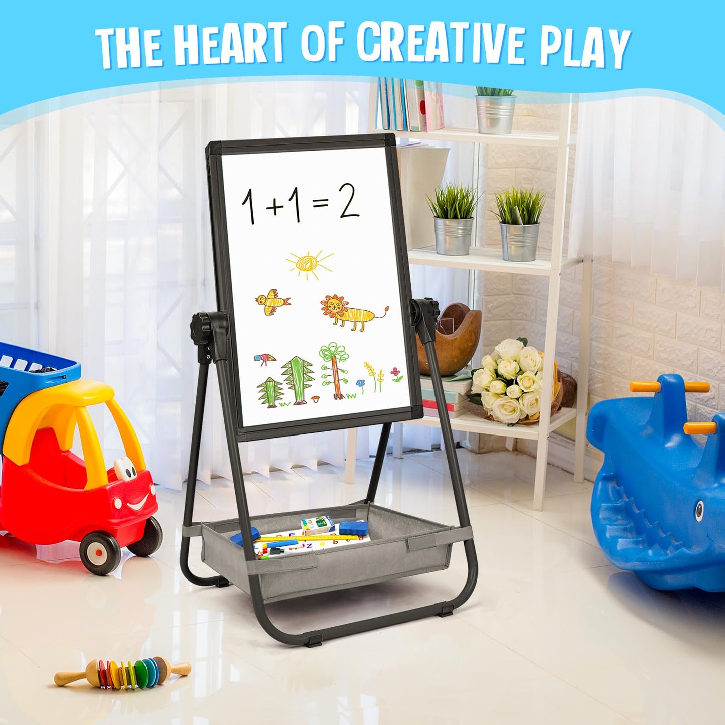 Magnetic Dry Erase Board with Flip Chart for Whiteboard (Black)