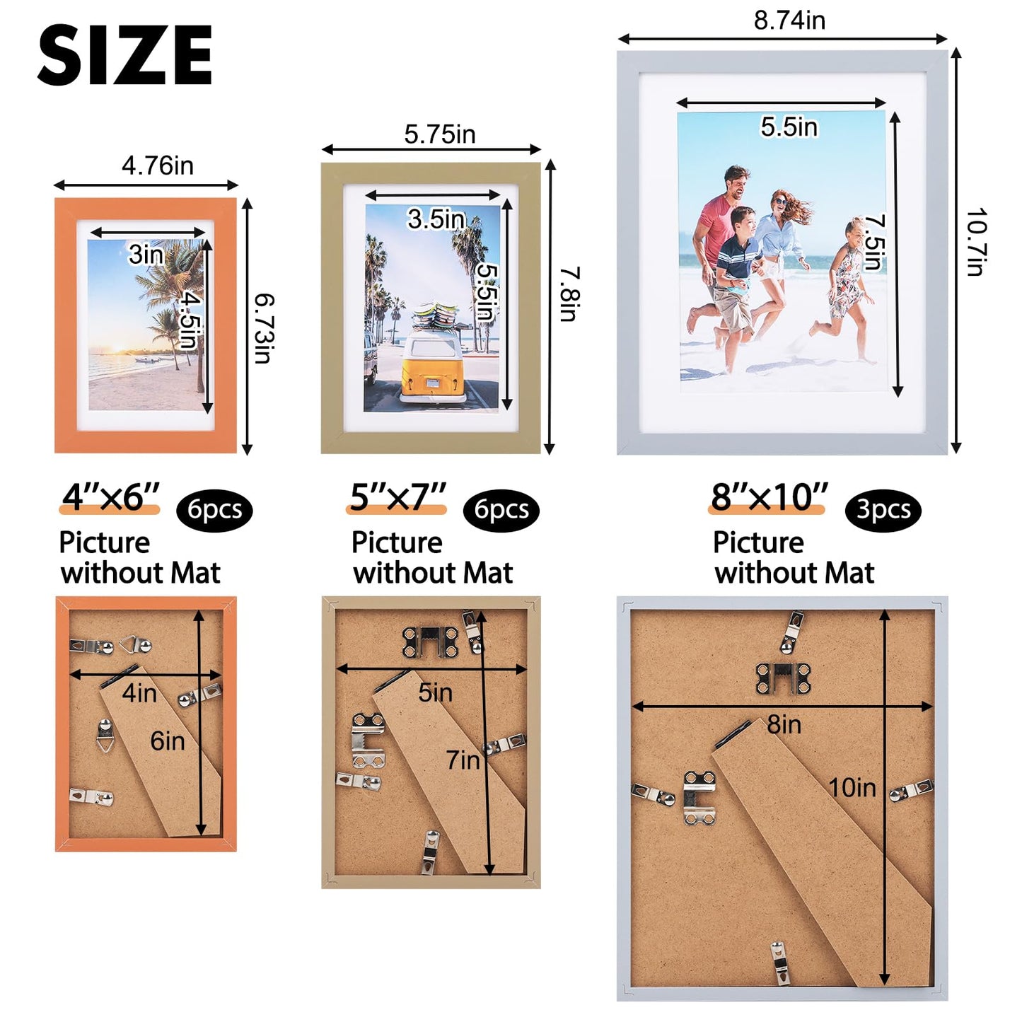 Fixwal Picture Frames Set, Gallery Wall Frame Set Picture Frames Collage 15 Pack for Wall or Tabletop with 8x10 5x7 4x6 Frames, Soft Earth Tones