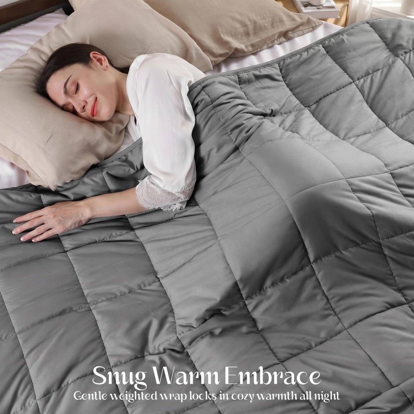 Smart Queen Weighted Blanket 20lbs (60”x80”,Grey) Queen Size Soft Cooling Heavy Blanket for Sleeping, Breathable All Season Comfort with Premium Glass Beads,Machine Washable