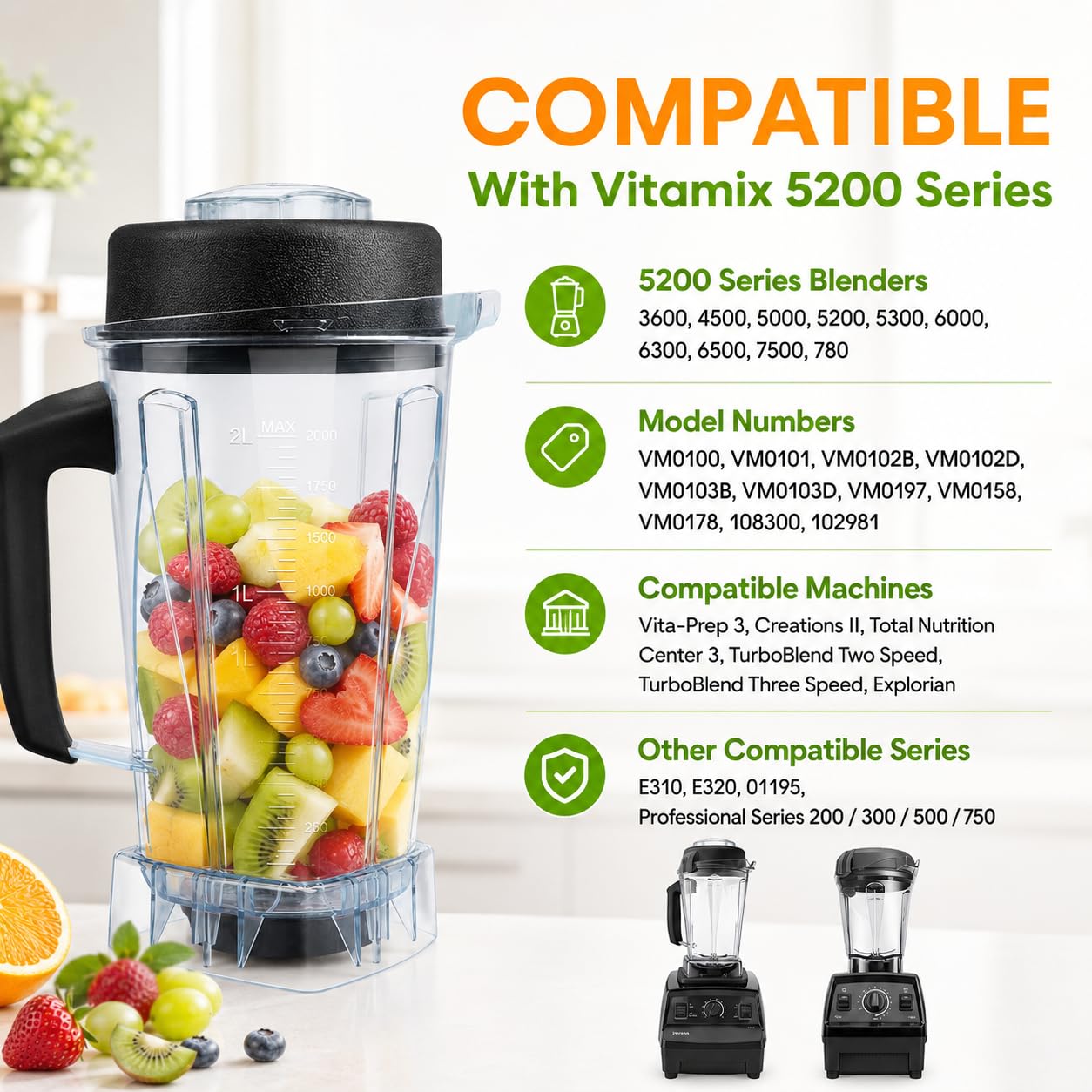 For Vitamix Blender Pitcher 64oz, Replacement Parts for Vitamix 5200 5000 6500 7500 750 Classic Explorian Vita-Prep vm0101 vm0102 vm0103 vm0197 E310