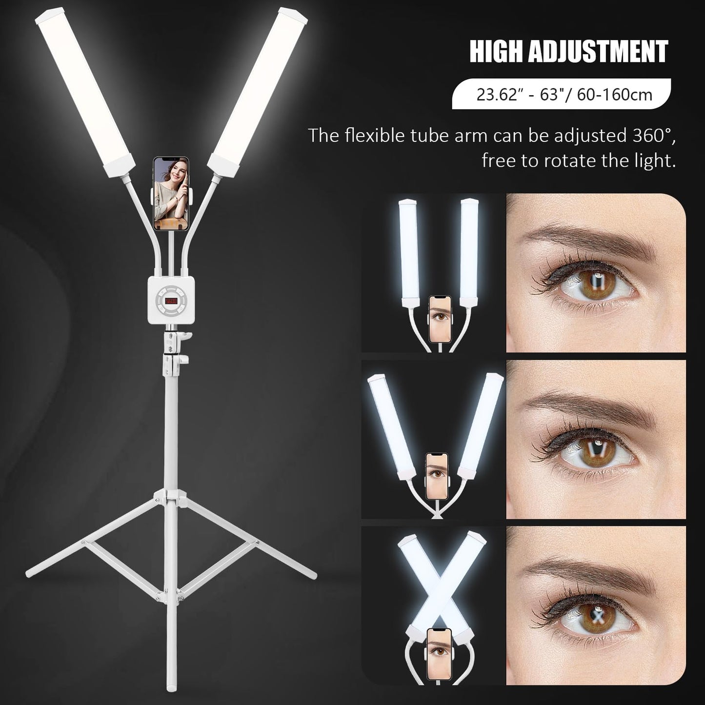 Esthetician Light with Tripod Stand and Phone Holder, Floor Lamp, Lash Lamp for Eyelash Extensions, [Upgrade] Touch Switch Lash Light for Makeup, Tattoo, Photography, Selfie, Video Recording（White）