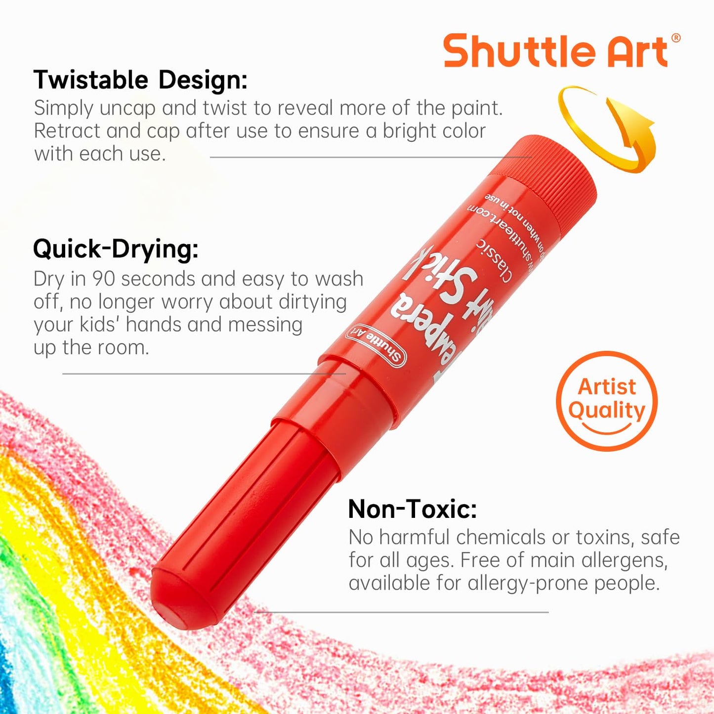 Tempera Paint Sticks, Shuttle Art 31 Pack Solid Tempera Paint Set, 30 Colors with 1 Drawing Pad for Kids, Washable, Super Quick Drying, Works Great on Paper Wood Glass Ceramic Canvas