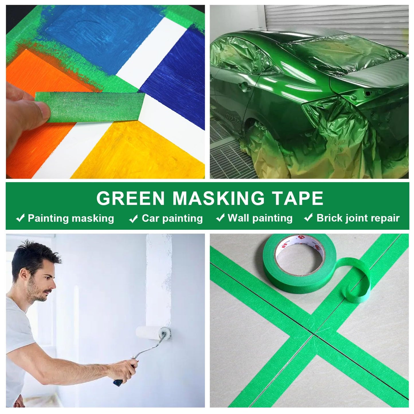 BOMEI PACK 10 Rolls Painters Tape 2 inch Wide, Painter's Tape Green Masking Tape 2 inch x 55 Yards for Walls Painting, Home Improvement and School Projects, Total 550 Yards