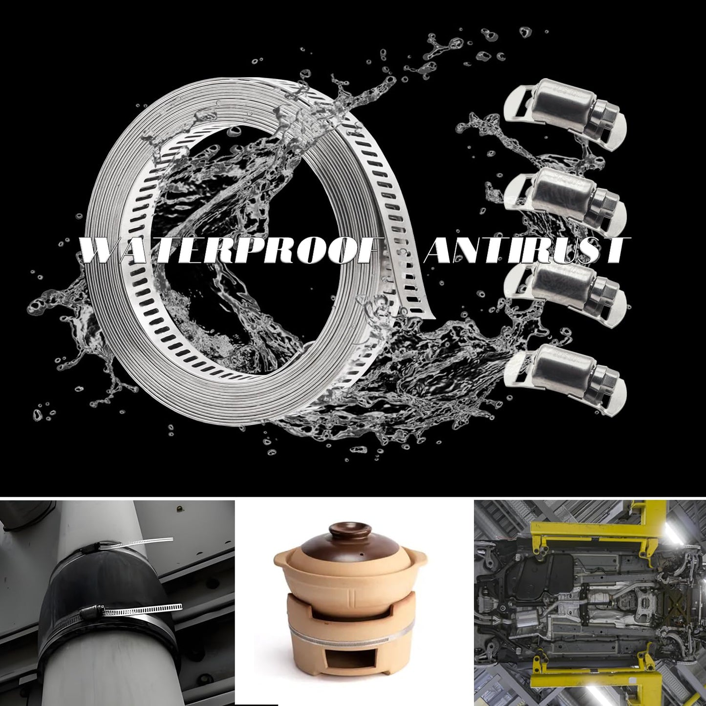 Dianrui DIY Hose Clamps 50FT 304 Stainless Steel Metal Strap + 24PCS Stronger Fasteners Assortment Kit Softsteel Large Adjustable Pipe Clamps Band Clamp for Pipe Automotive Mechanical
