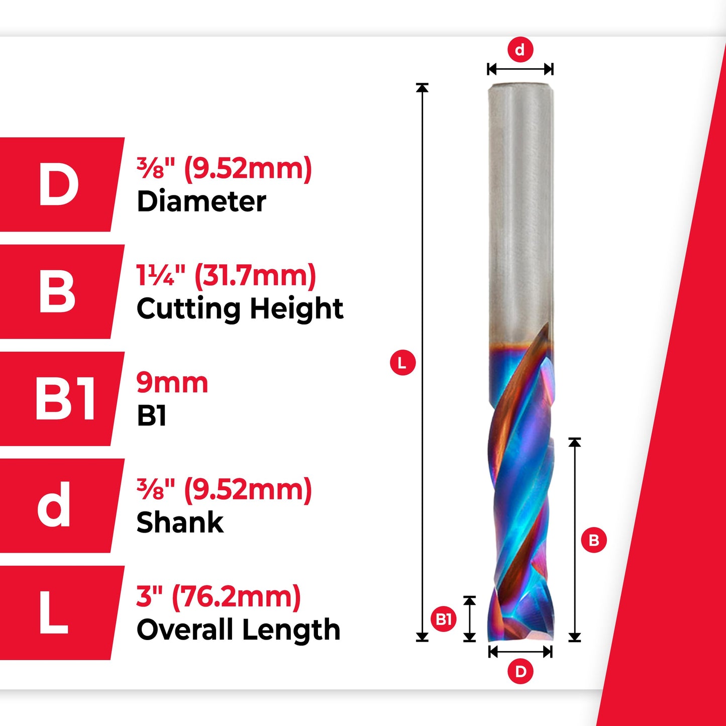Amana Tool Spektra Extreme Tool Life Coated Solid Carbide CNC Compression Spiral Router Bit, 46172-K, 3/8 D x 1-1/4 CH x 3/8 SHK x 3 Inch Long 2 Flute