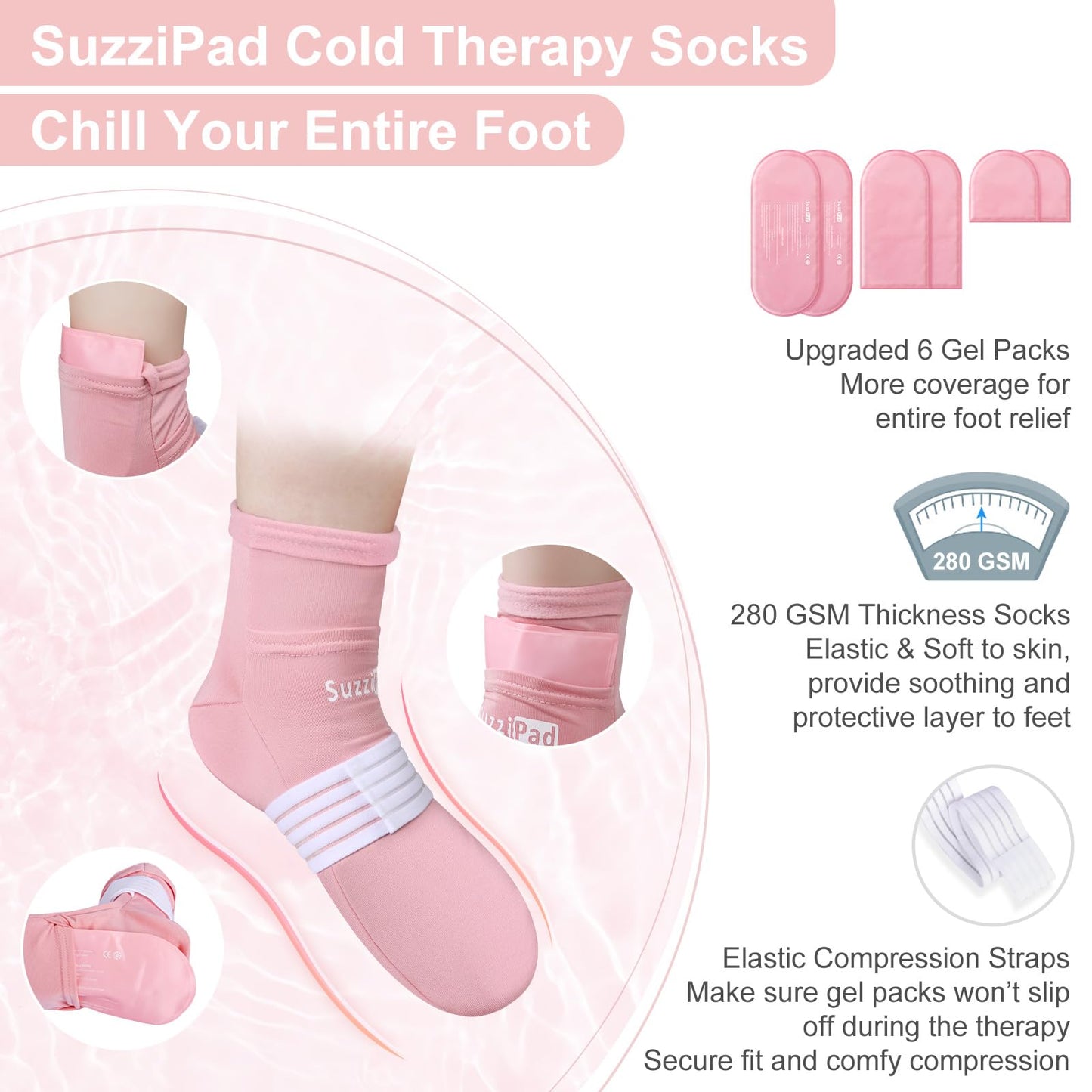 SuzziPad Cold Therapy Socks and Hand Ice Pack, Cooling Gloves for Chemotherapy Neuropathy, Strees Relief Caps, Chemo Care Package for Women and Men, Ideal for discomfort of Head, Hand and Feet, L