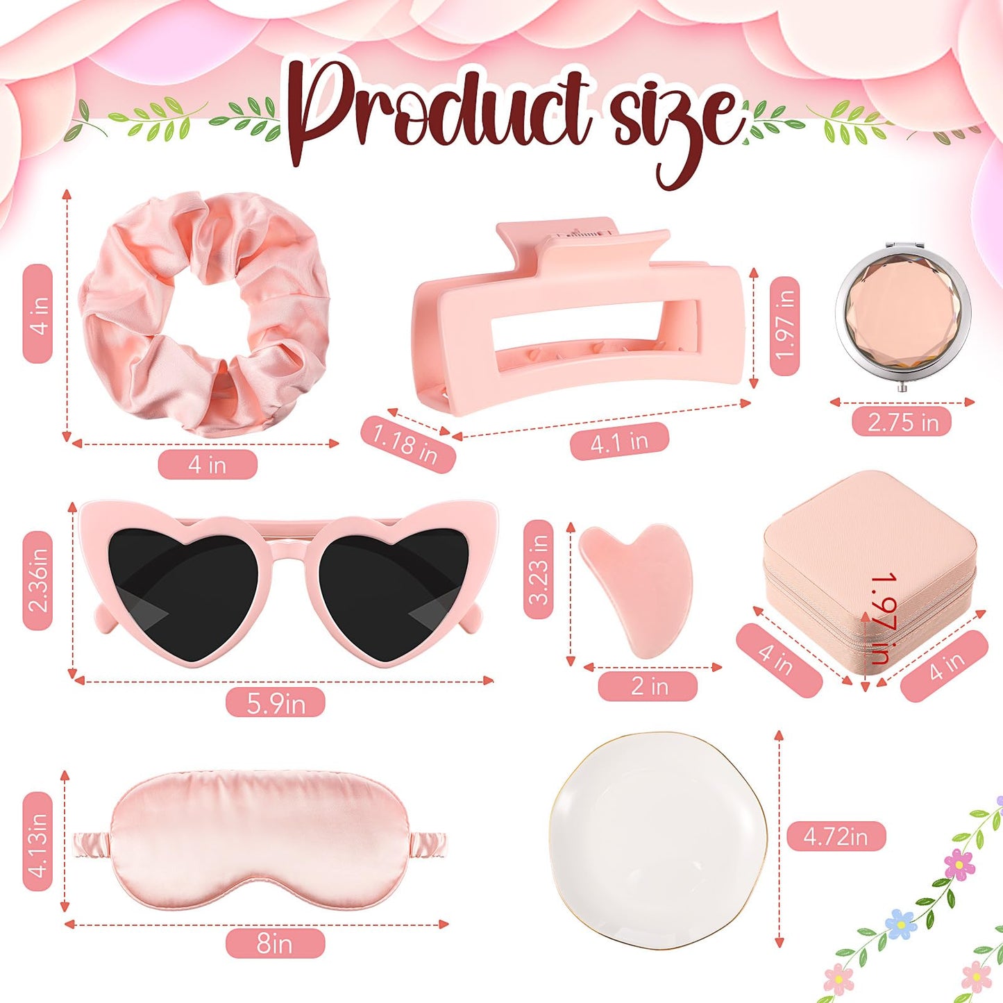 Wavwavw 48 Pcs Bridesmaid Proposal Gifts Scrunchies Square Hair Claws Sunglasses Jewelry Storage Boxes Eye Masks Mini Makeup Mirrors Ceramic Jewelry Trays Gua Sha Facial Tool Bridal Gift for Wedding