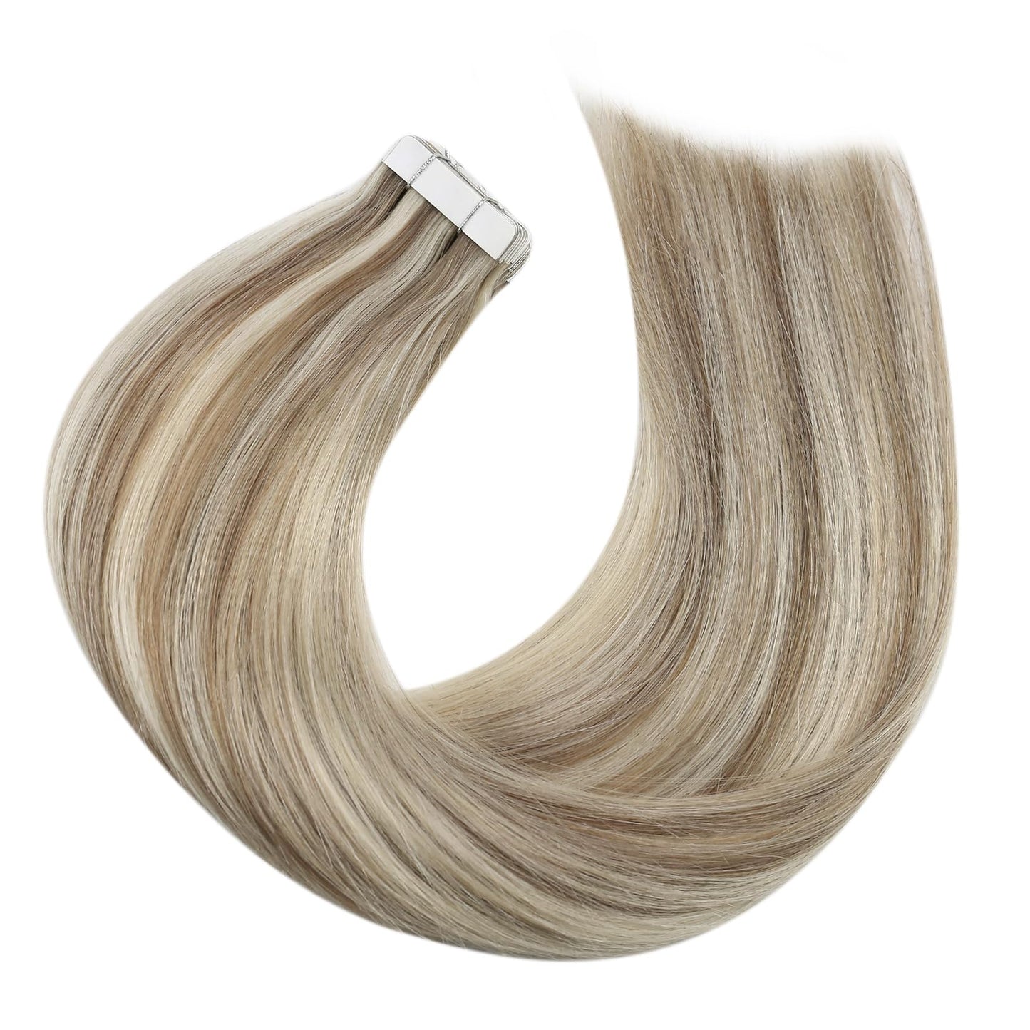 Moresoo Tape in Human Hair Extensions 20 Inch Highlighted Hair Extensions Tape in Light Brown Highlighted with Blonde Tape in Hair Extensions Invisible Tape in Extensions Real Hair #P9A/60 20pcs 50g