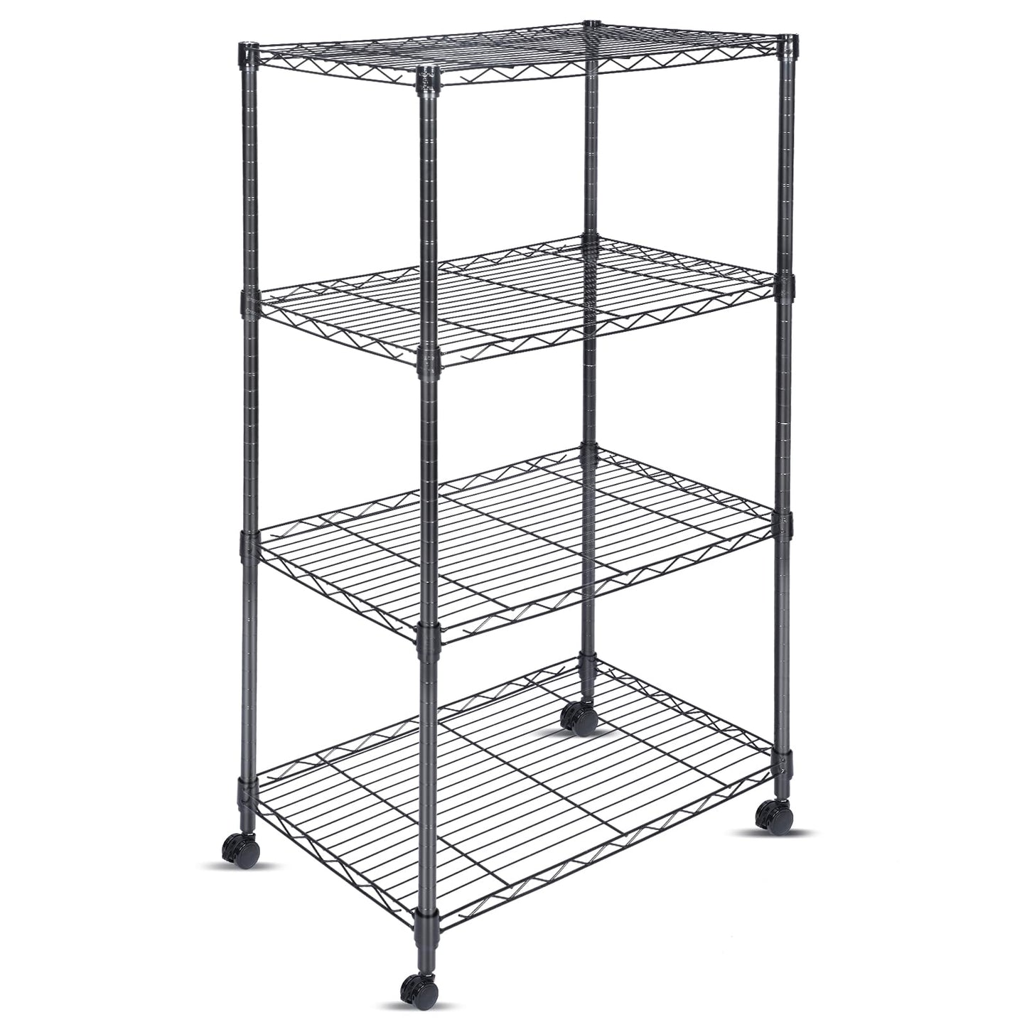 Whitmor 4 Tier Shelving Unit, Adjustable Storage Shelves with Wheels, Wire Shelving, 400 lbs Capacity per Shelf, Max 1600 lbs Total for Laundry, Kitchen, Garage, 24" L x 14" W x 47" H, Black