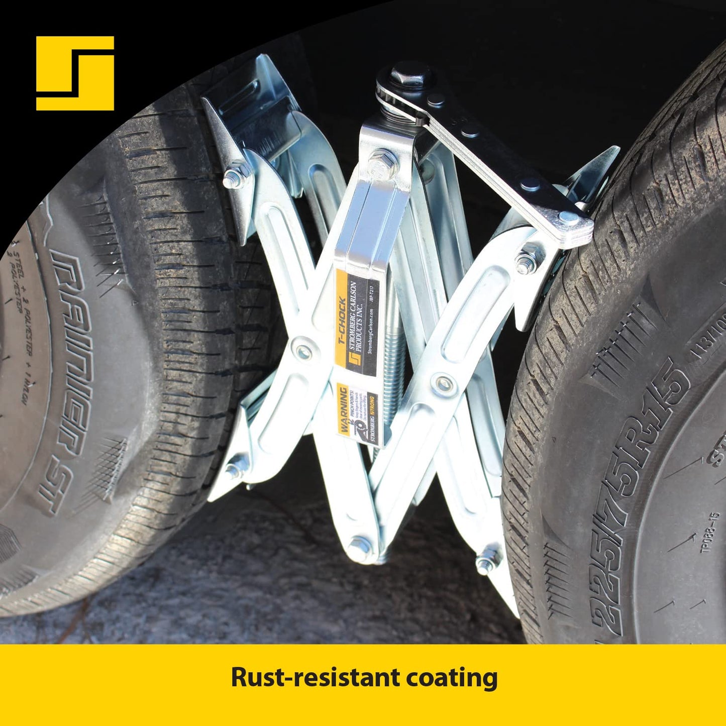 Stromberg Carlson JBP-T217.2 Tandem Axle T-Chock - Heavy Duty RV Wheel Chocks & Tire Stabilizers - Camper Wheel Chock Scissor Stabilizers for RVs, Trailers, and Campers- Fits Tires 2"-17" Apart 2-Pack