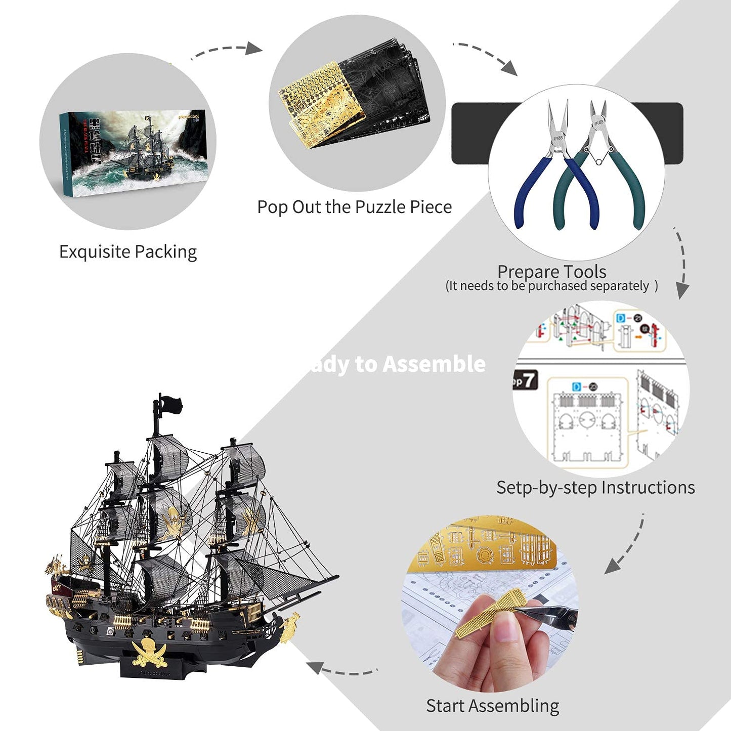 Piececool 3D Metal Puzzles for Adults, Red Queen Anne's Revenge Pirate Ship Model Kits, 3D Watercraft Model Building Kit, DIY Craft Kits Difficult 3D Puzzles for Family Time