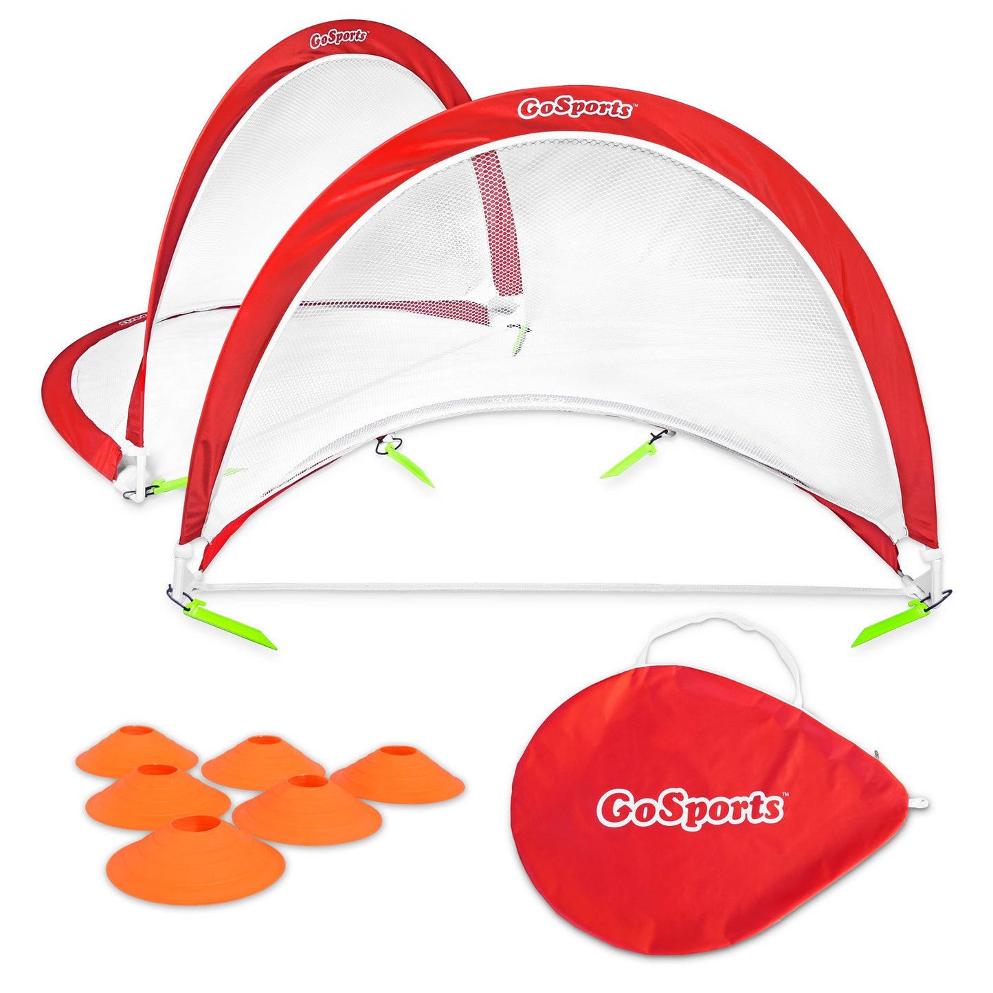 GoSports Portable Pop Up Soccer Goals for Backyard - Kids & Adults - Set of Two 4 ft Nets with Agility Training Cones and Carrying Case