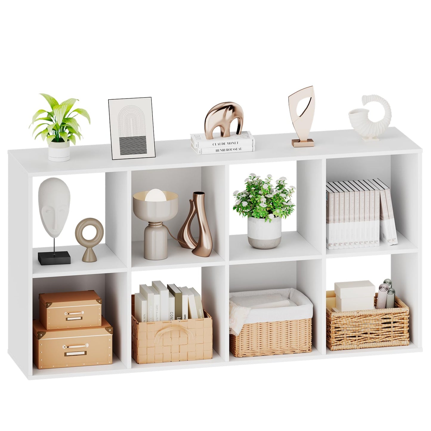 Sweetcrispy 8 Cube Storage Organizer - Open Cube Bookshelf with 4 Removable Back Panels, Display Storage Bookcase for Living Room, Bedroom, Entrance Hall, Home Office, 47.7" Lx11.6 Wx24 H, White
