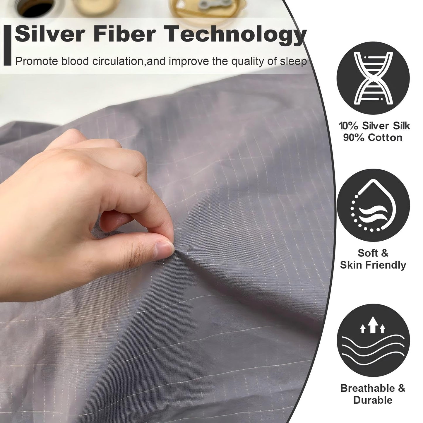 Grounding Sheets,Twin Fitted Sheet with Grounding Wire for Better Sleep,90% Organic Cotton 10% Pure Silver,Earth Connected Bed Sheets(Gray, 39 * 75 * 15inch)