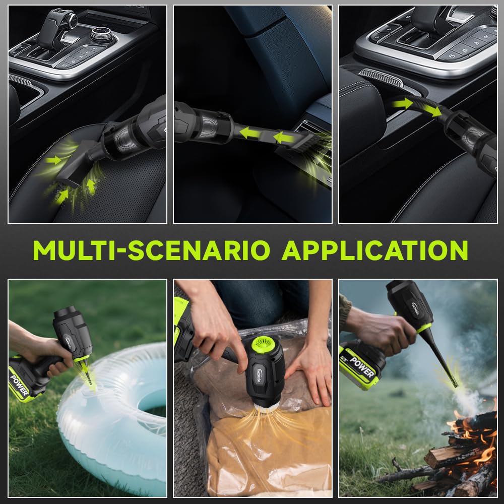 WOKEGI Cordless Car Vacuum Cleaner, 35000pa Powerful Handheld Vacuum & Air Duster with 2 Batteries, Portable Rechargeable Vacuum for Car Detailing, Pet Hair, Home & Office(Green)