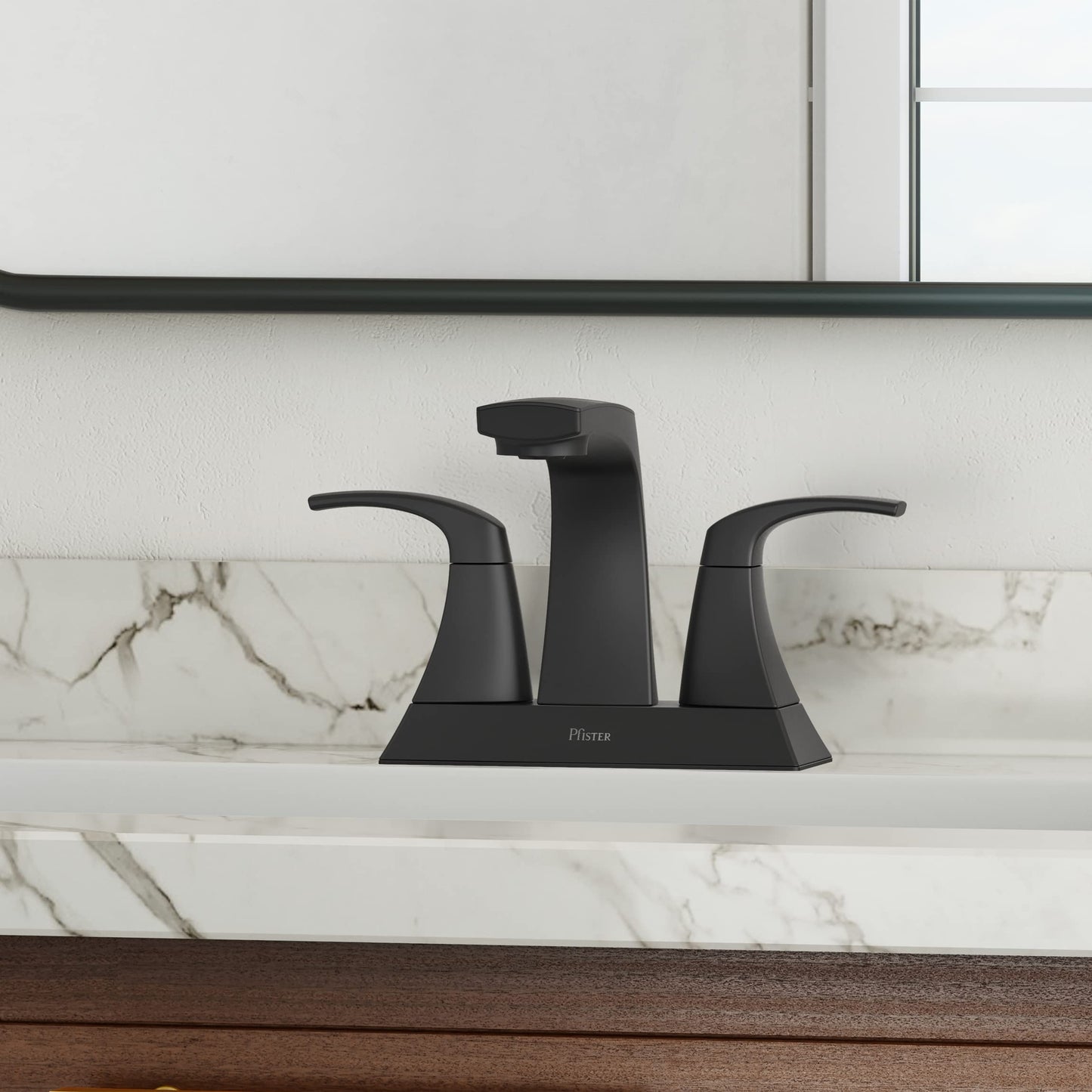 Pfister Karci Bathroom Sink Faucet, 4-Inch Centerset, 2-Handle, 3-Hole, Matte Black Finish, LF048KABB