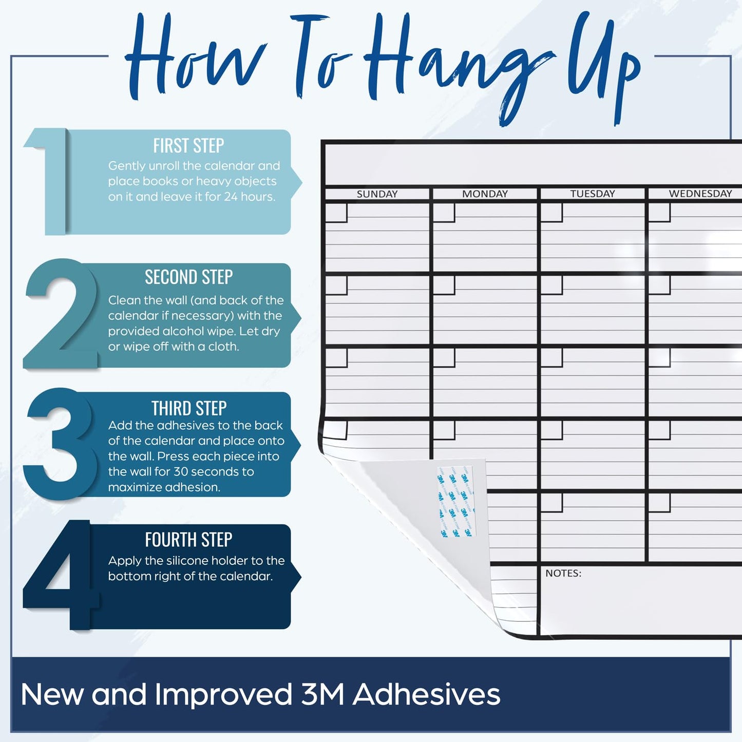 2 PK Small Dry Erase Calendar for Wall | Small Wall Calendar Dry Erase Monthly | 1M 17x26, 24x36, 36x48, 3M 40x17, & 12M 45x55 | Dry Erase Calendar Board for Wall | Whiteboard Calendar
