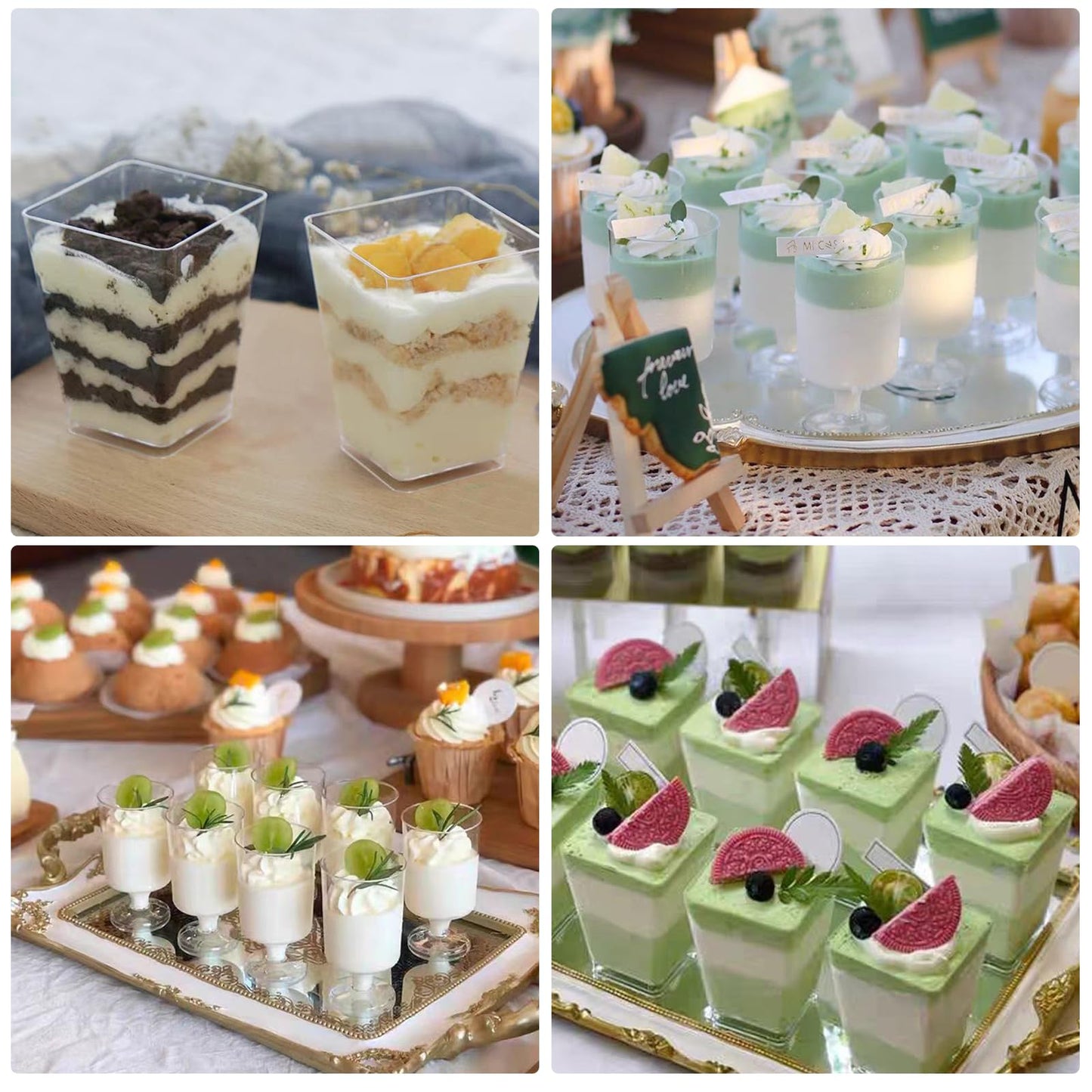 200Pcs Dessert Cups with Spoons 100Pc 5 OZ Mini Clear Plastic Appetizer Parfait Cup 100 Spoon Small Fruit Mousse Pudding Serving Bowl Trifle Desert Shooter for Party Square Glasses Round Goblet