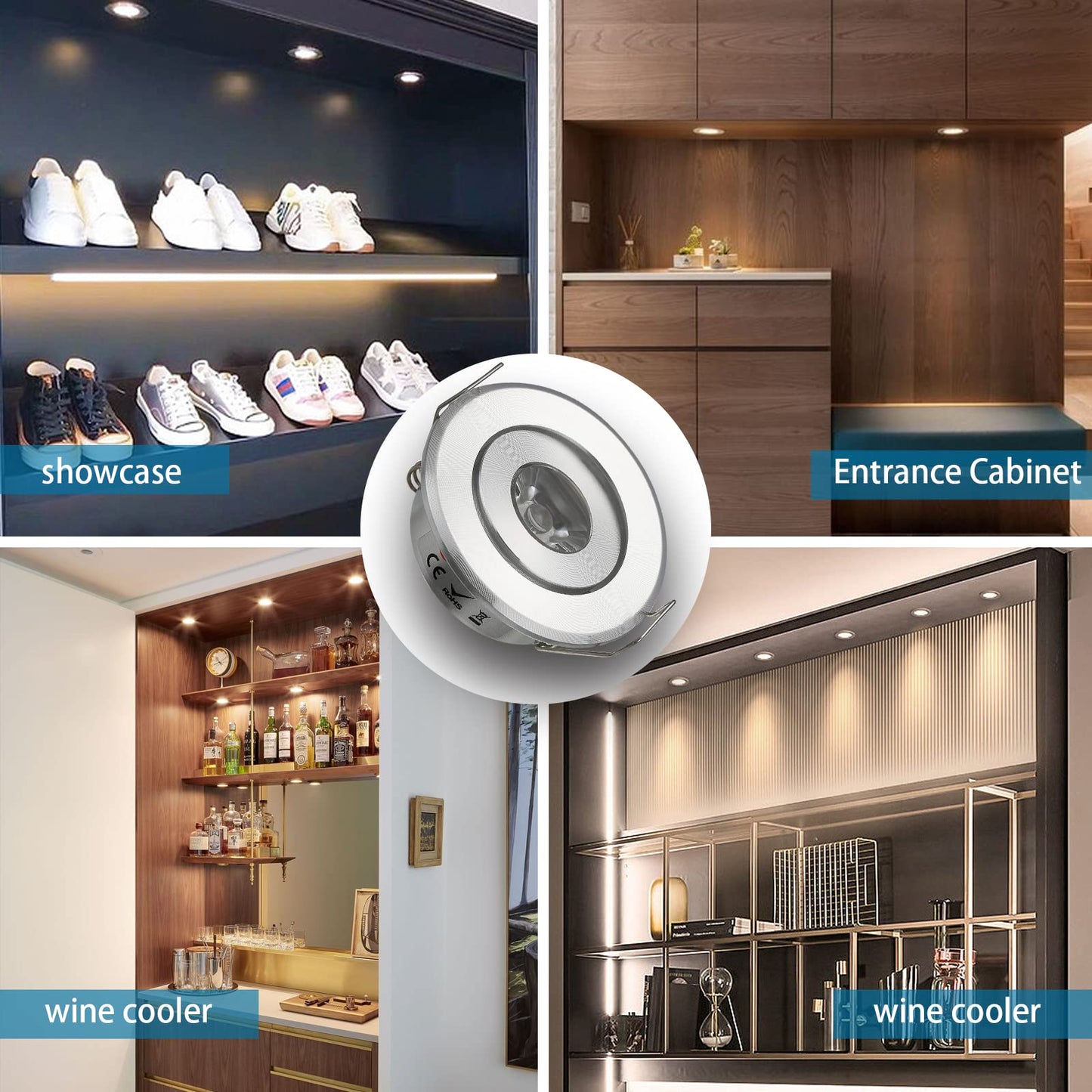 JOYINLED Pack of 10 Mini 3W Mini LED Spot Light Black Recessed Led Ceiling Light for Home Cabinet Closet