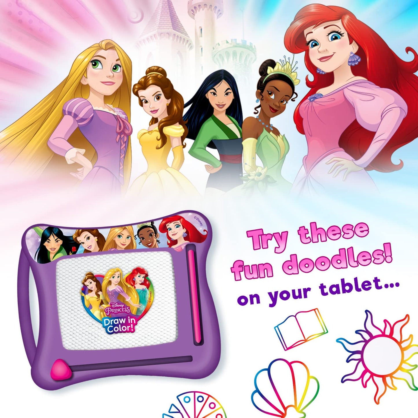 Disney Princess, Mickey Mouse, and Marvel Spiderman Magic Draw-Magnetic Drawing Pad (3 Pack Assorted) by Ja-Ru. Car Trip Toys | Mess-Free Small Kids Write Board | Travel Entertainment. ABC-6906-3s