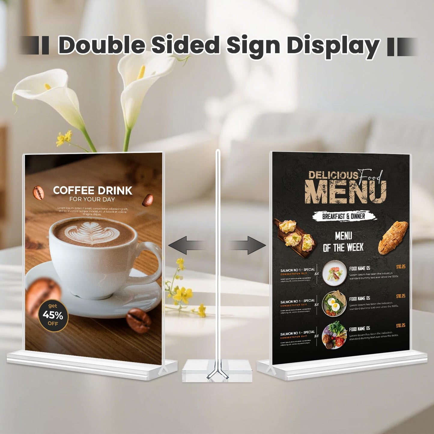 30 Pack Acrylic Sign Holder 5x7, Clear Double Sided Tabletop Menu Display, Desktop Flyer Stand with Vertical Base, Plastic Paper Picture Frame Holder Suitable for Restaurants Office Store Show Fair