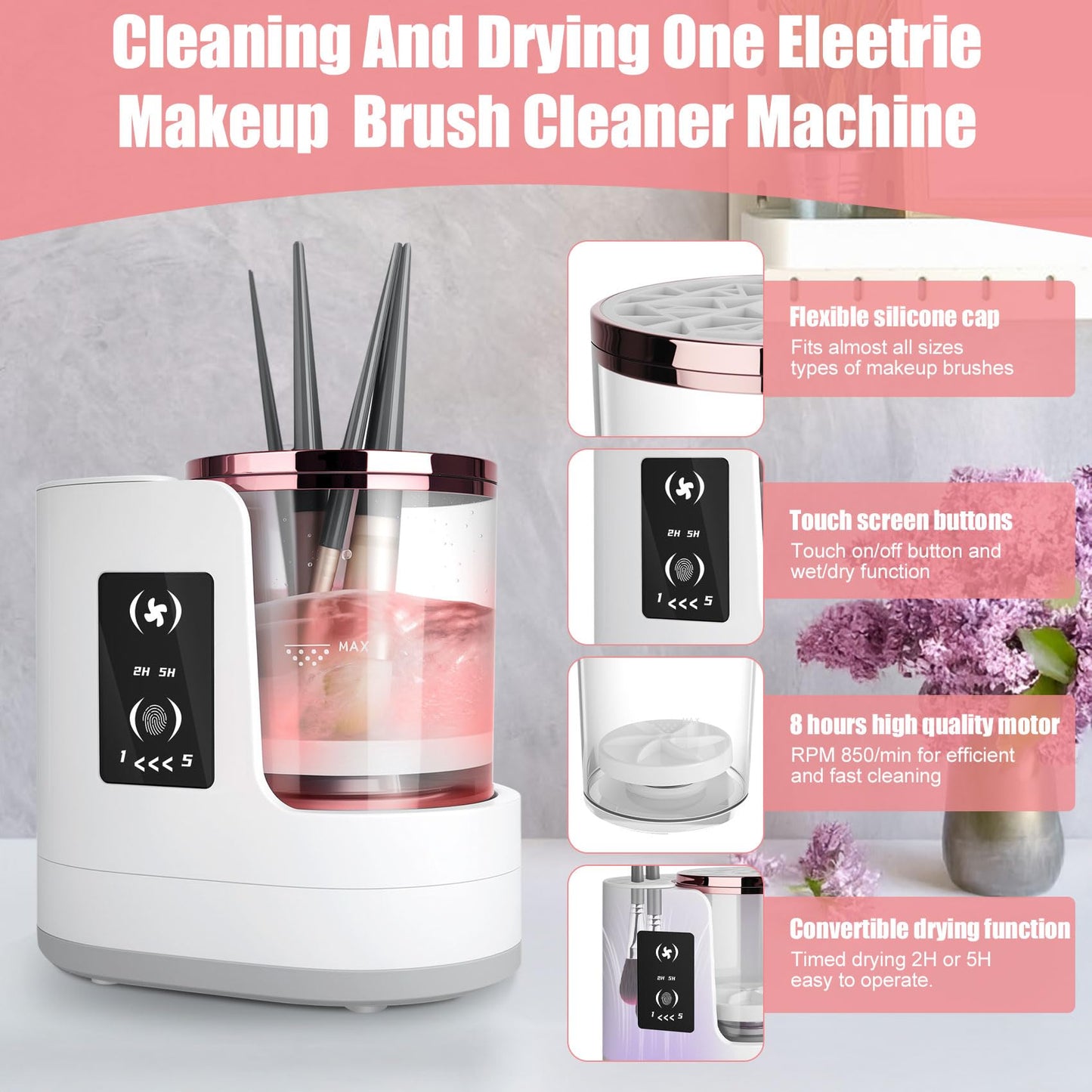 3 IN 1 Makeup Brush Cleaner machine Machine With Make up Brush Dryer- USB Electric Makeup Brush Cleaner. Automatic Washer Cosmetic Brushes Cleaner Tool for All Size Beauty Blender Brush Set, Contour