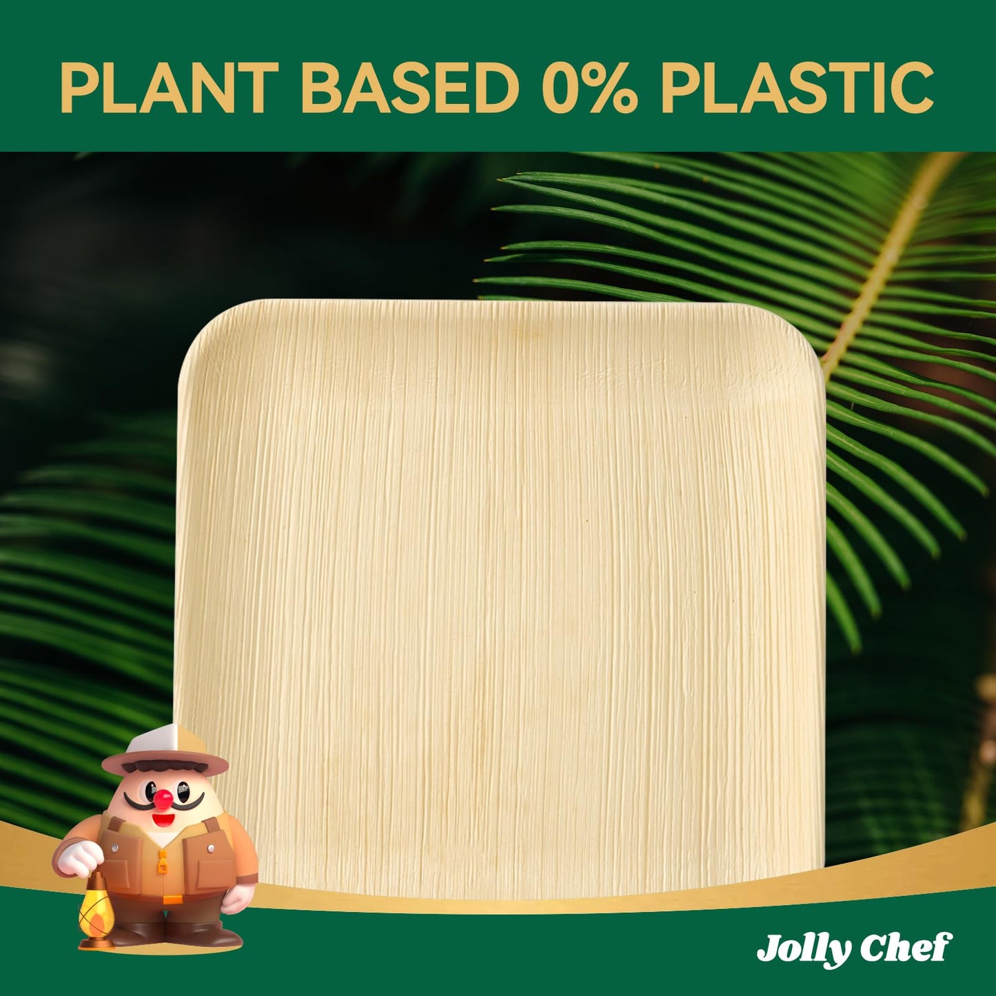 JOLLY CHEF Palm Leaf Plates, 6 Inch 100 Pack Bulk Disposable Like Bamboo Square Plates, Party Compostable Ideal for Dinner, Wedding, Party