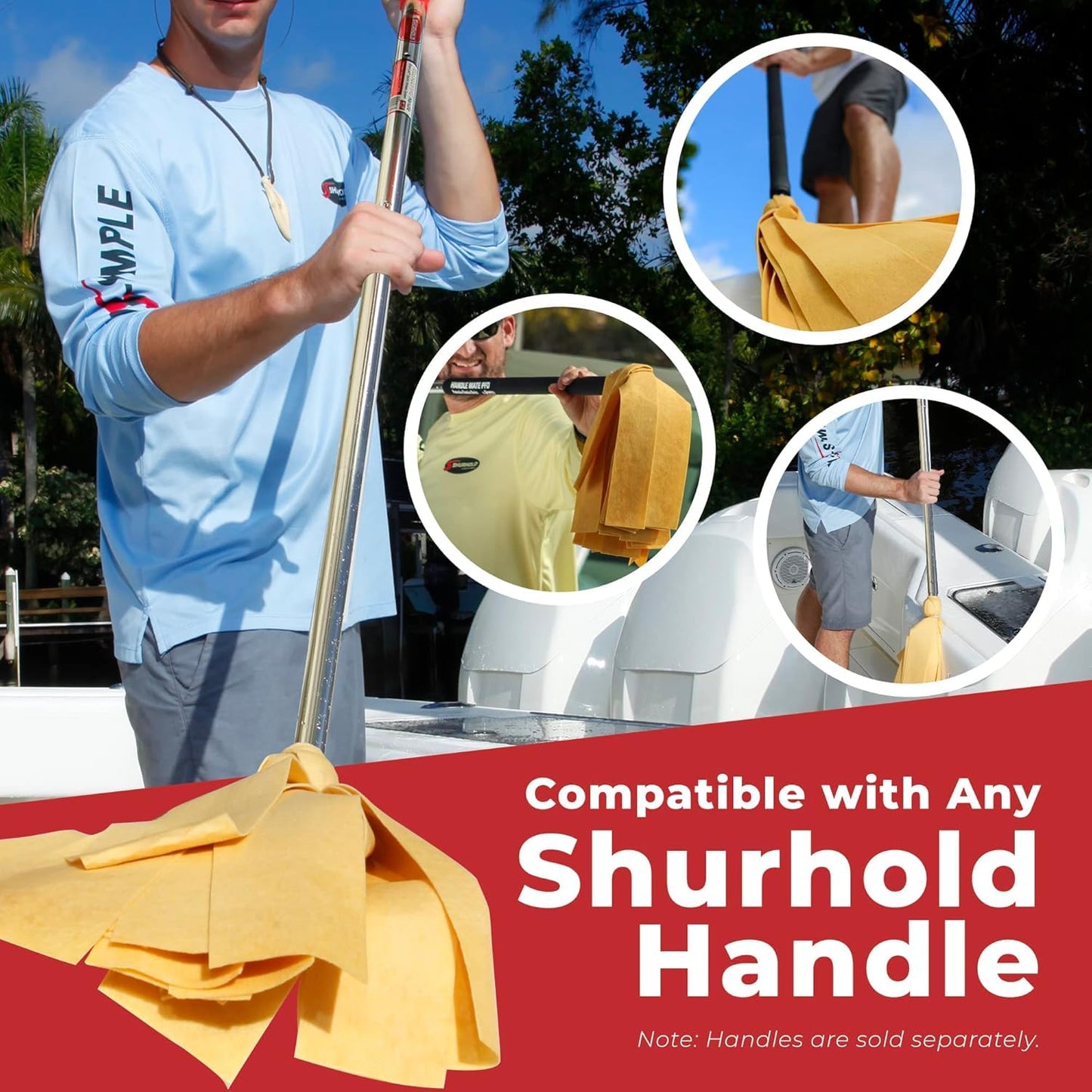 SHURHOLD Deluxe Water Sprite Chamois Heavy Duty Mop with Highly Absorbent 2 7/8" Wide PVA Strips, Attachable to All Shurhold Handles