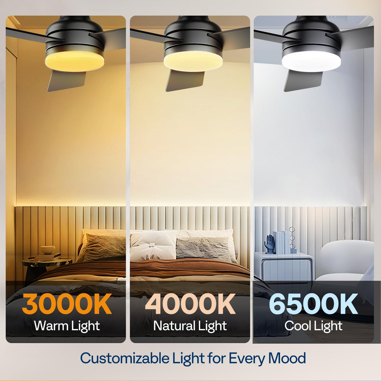 VIVOHOME Ceiling Fans with Lights, 42 inch Low Profile Ceiling Fan with Light and Remote, Flush Mount for Bedroom, Living Room, Garage, 6+1 Speeds, 3CCT, Dimmable, Timer, Quiet Reversible, Black