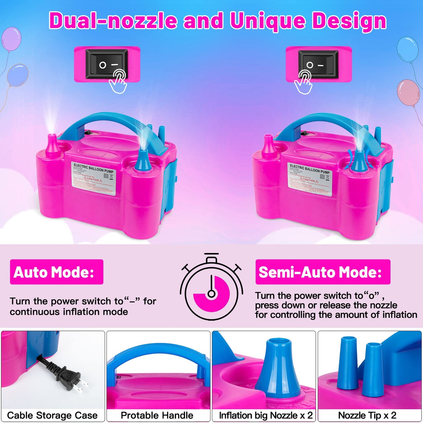 Toosci 4 Sets Metal Balloon Column Stand and Electric Balloon Pump, Adjustable 9 Feet Balloon Stands for Floor, Balloon Column kit for Baby Shower Graduation Wedding Birthday Party