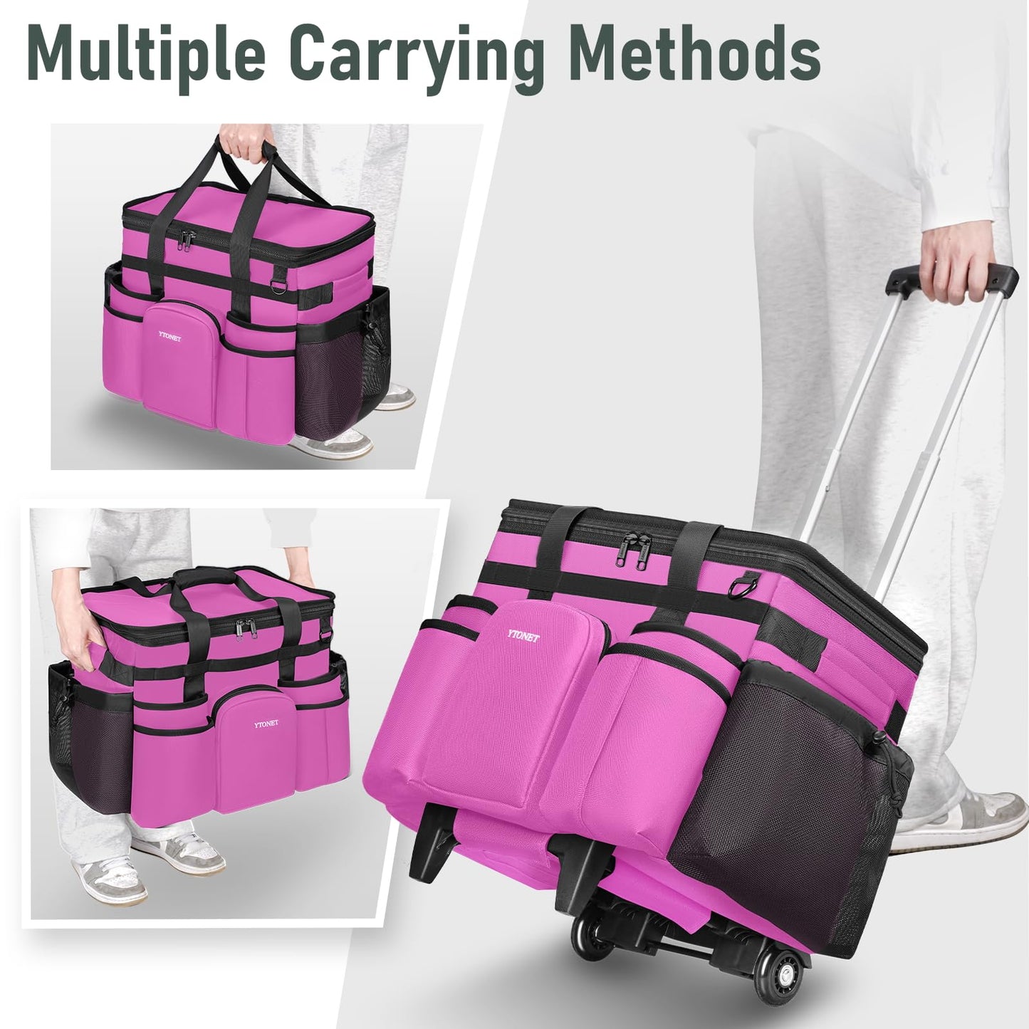 Ytonet Cleaning Caddy with Wheels, Large Rolling Caddy Bag with Detachable Trolley for Housekeepers, Water Resistant Cleaning Cart Supplies Organizer for Home, Car, Tool Organizer, Mobile Storage