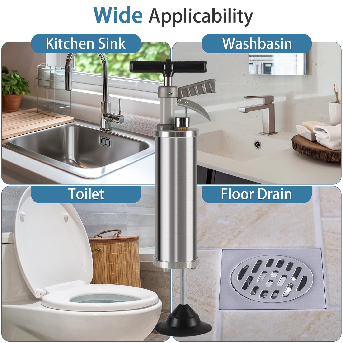Olpchee Portable High Pressure Kinetic Toilet Plunger Air Drain Blaster Pump for Bath Toilets Bathroom Shower Kitchen Clogged Pipe
