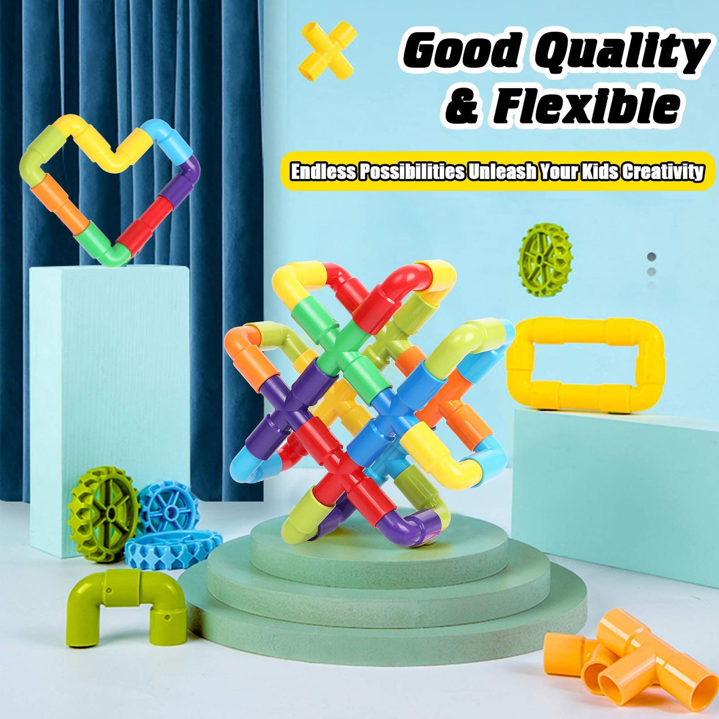 250 Pieces Tube Learning Toy for Toddlers, STEM Educational Containers for Classroom, Preschool Building Toys, Interactive Autistic Sensory Toys, Interactive Gifts