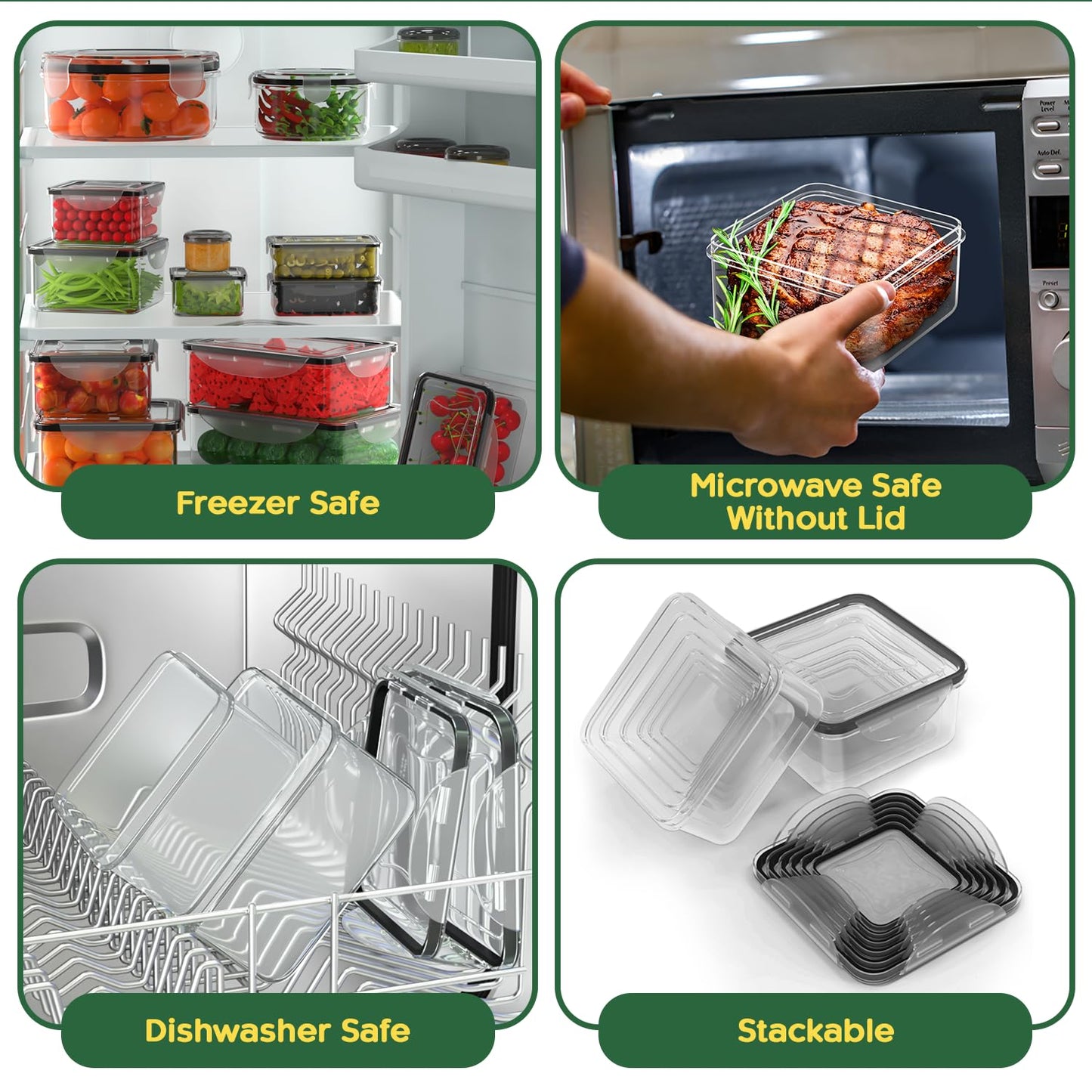 RockBerry 56 PCS Food Storage Containers with Lids Airtight- Plastic Container for Pantry Kitchen Organization-Microwave Dishwasher,Freezer Safe 100% Leak Proof (28 Stackable Boxes-28 Lids)