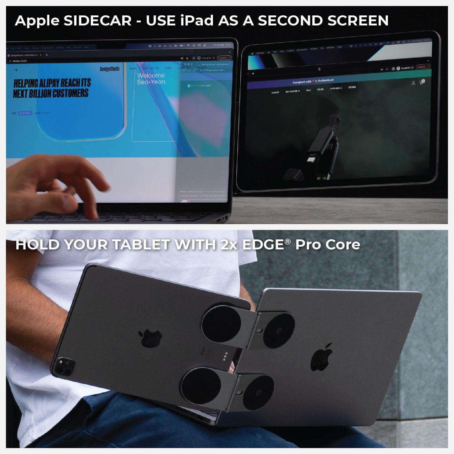 Rolling Square Edge Pro Tablet Kit - Mount Tablet and Phone Magnetic Holder, Smartworking & Productivity Stand Accessory, Compatible with MagSafe, Compatible with Any Tablet or Phone, Black