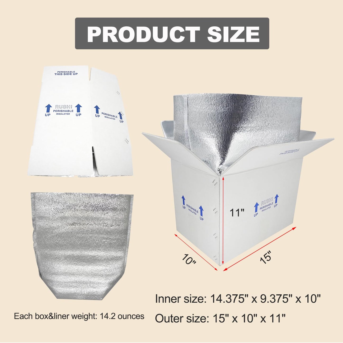 15x10x11" Insulated Shipping Box, Perishable Cooler for Frozen Food Styrofoam Boxes for Cold Shipping Perishables Packaging Insulated Carton with Aluminum Foil Liner Bag, 4 Pack