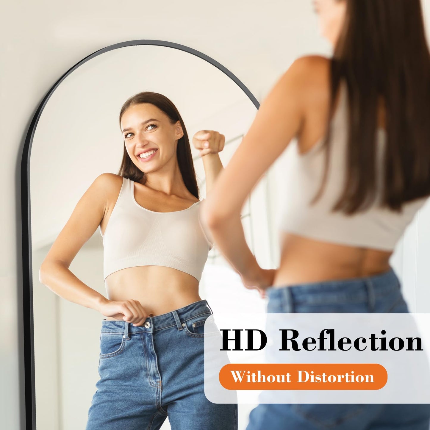 DUMOS 64"x21" Arched Full Length Mirror with Stand, Floor Body Mirror Shatter-proorf Nano Glass with Aluminum Frame, Free Standing or Hanging Leaning Modern Simple Home Decor, Black