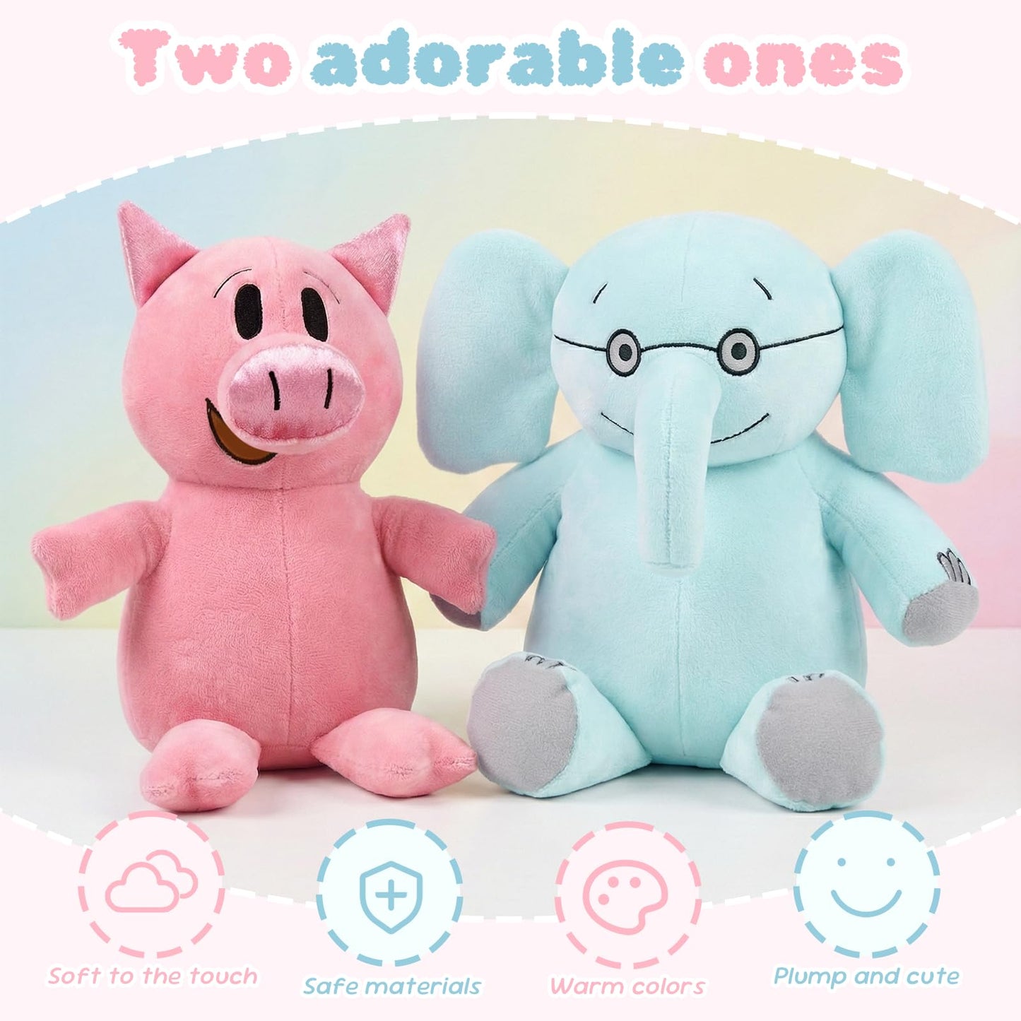 NUWDYSNN Elephant and Piggie Picture Book Plush Toy Stuffed Elephant Plush Toy Set of 2 (Elephant 33cm, Piggy 230cm