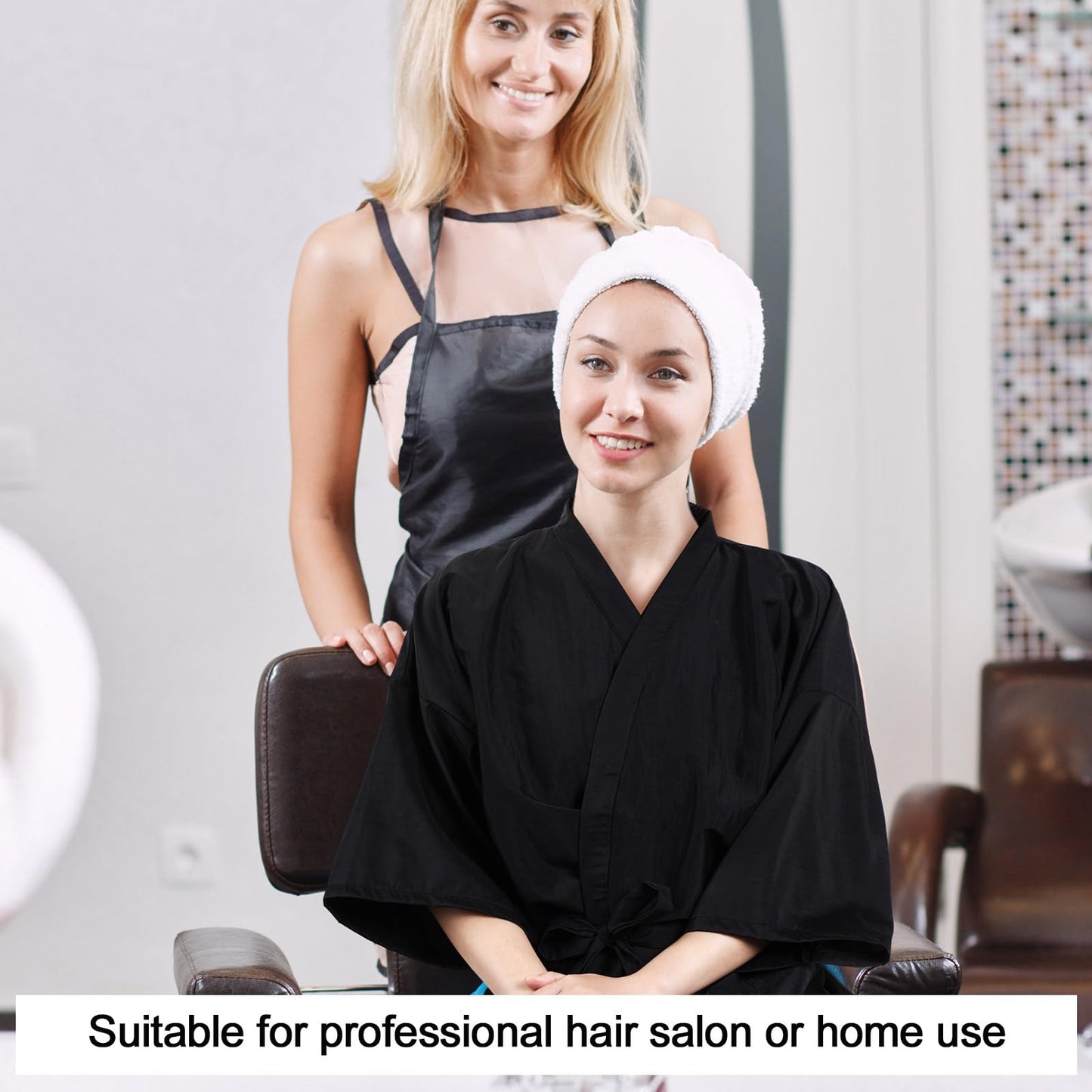 Toulite 8 Pieces Salon Robes Smock for Clients Hair Salon Gown Cape Black Barber Smock Kimono Style Hair Stylist for Clients(1 Pocket)