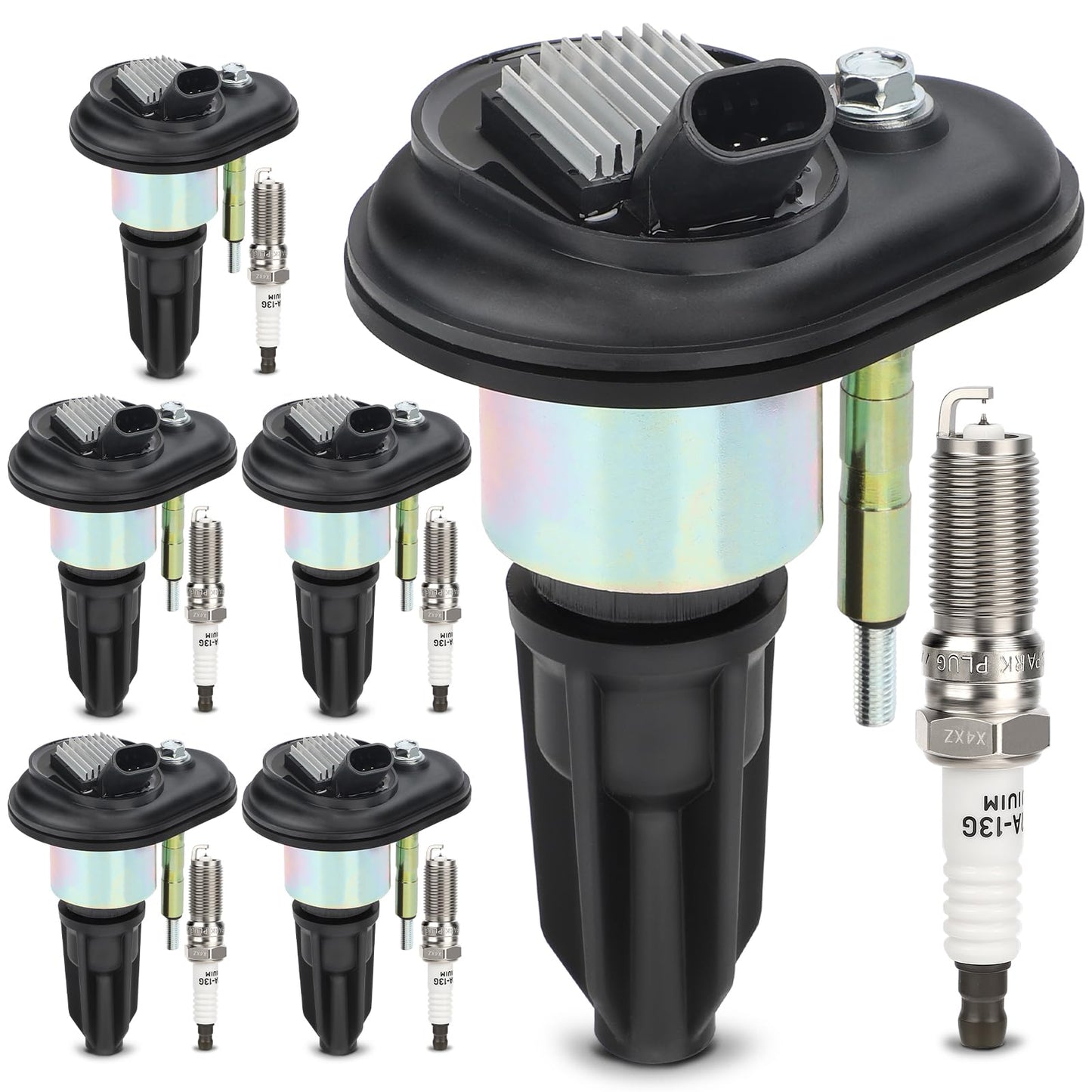 UF303 Ignition Coil & 5019 Double Iridium Spark Plug for Chevy Colorado Trailblazer,GMC Canyon Envoy,Buick Rainier,Hummer H3,Isuzu Ascender I-280 I-290 I-350 I-370,Saab 9-7X Replace# C1395 (Set of 6)