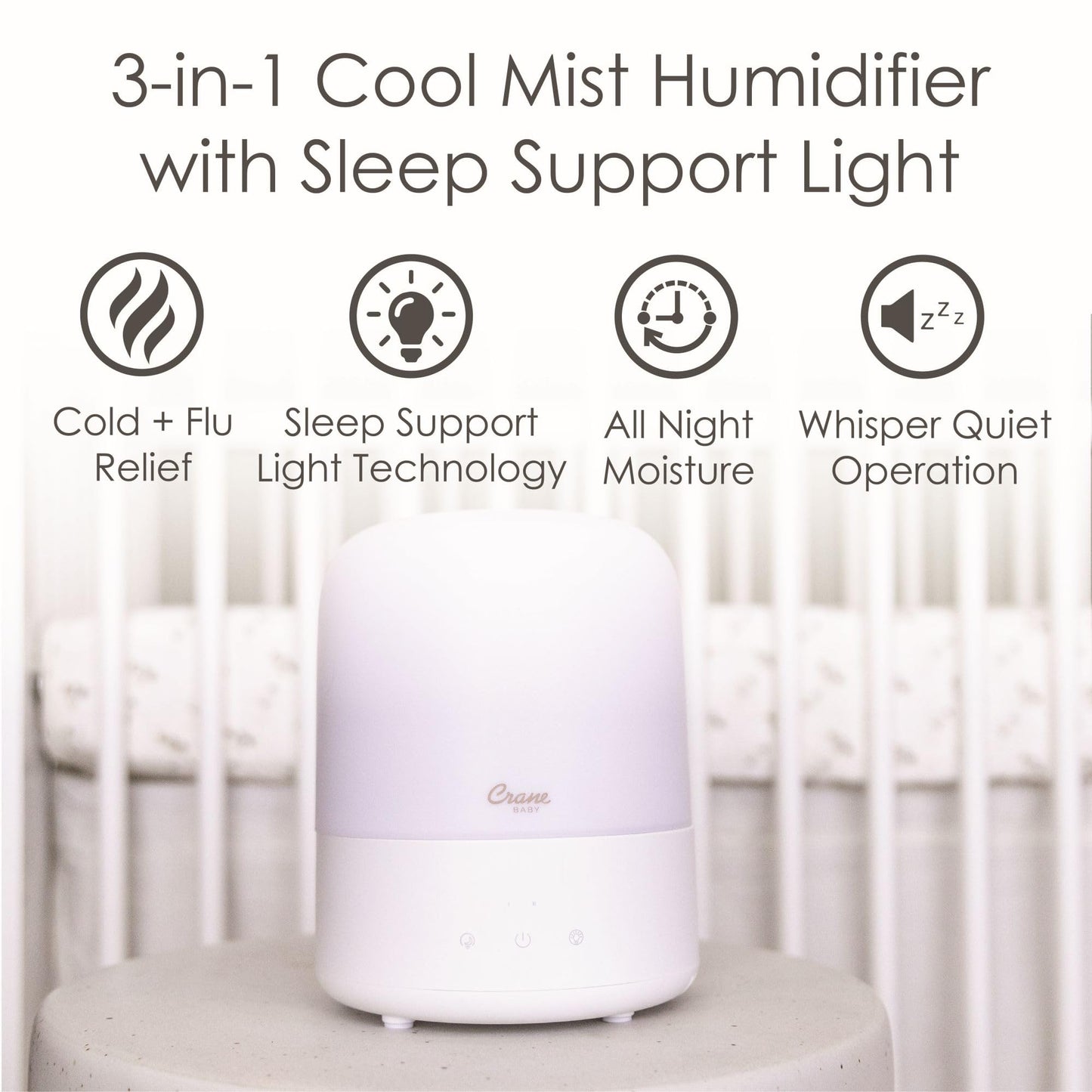 Crane Baby 3-In-1 Baby Humidifier Aroma Diffuser with Adjustable Nightlight, Auto-Shutoff, Humidifier for Baby Nursery, Baby Diffuser for Nursery