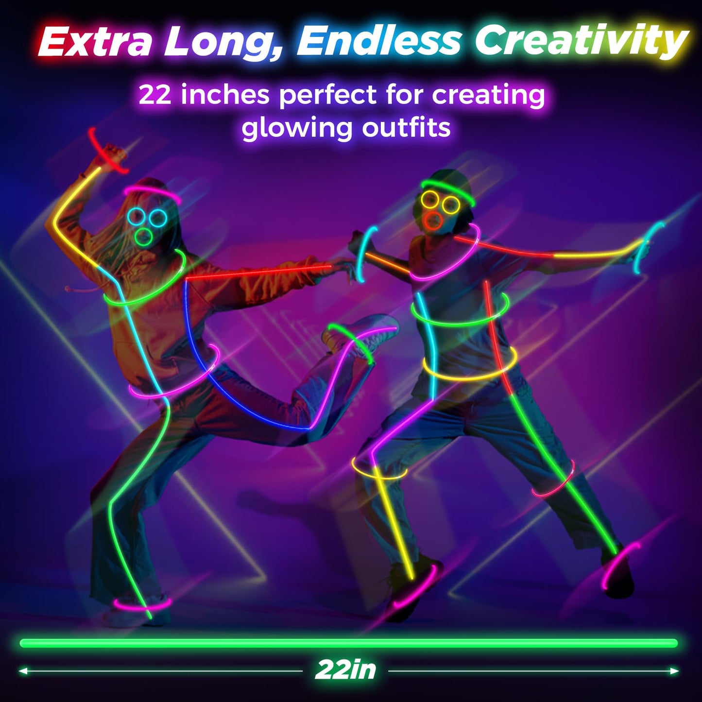 100Pcs Glow Sticks Bulk - 22 inch Glow In the Dark Sticks Party Supplies, Neon Glow Party Pack for Kids with 9 Hours Duration, Glowsticks Party Favor Glow Necklace & Bracelet with 100Pcs Connectors